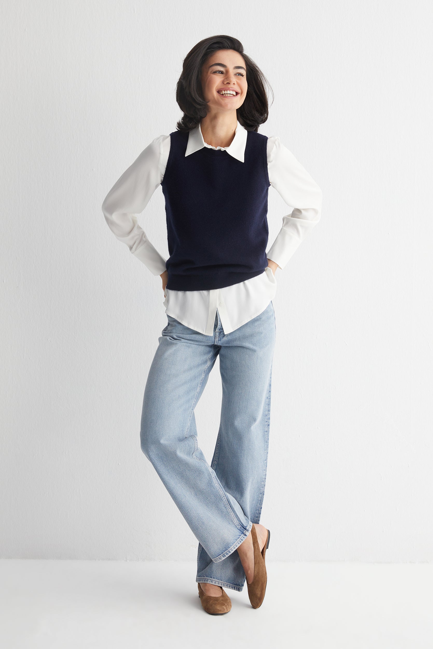 Lacivert Alexia Saf Kaşmir Bisiklet Yaka Kolsuz Triko