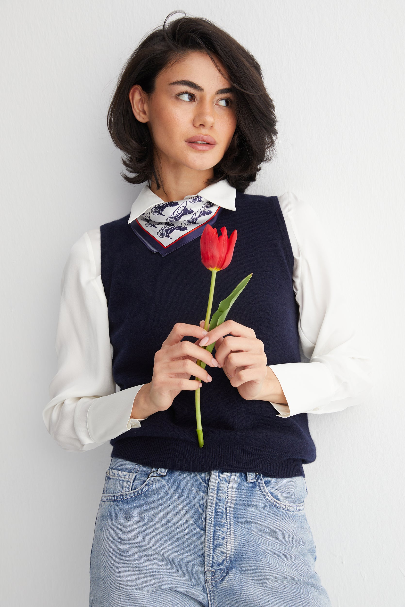 Lacivert Alexia Saf Kaşmir Bisiklet Yaka Kolsuz Triko