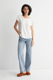 Ekru Monica İpekli Kısa Kollu Bluz