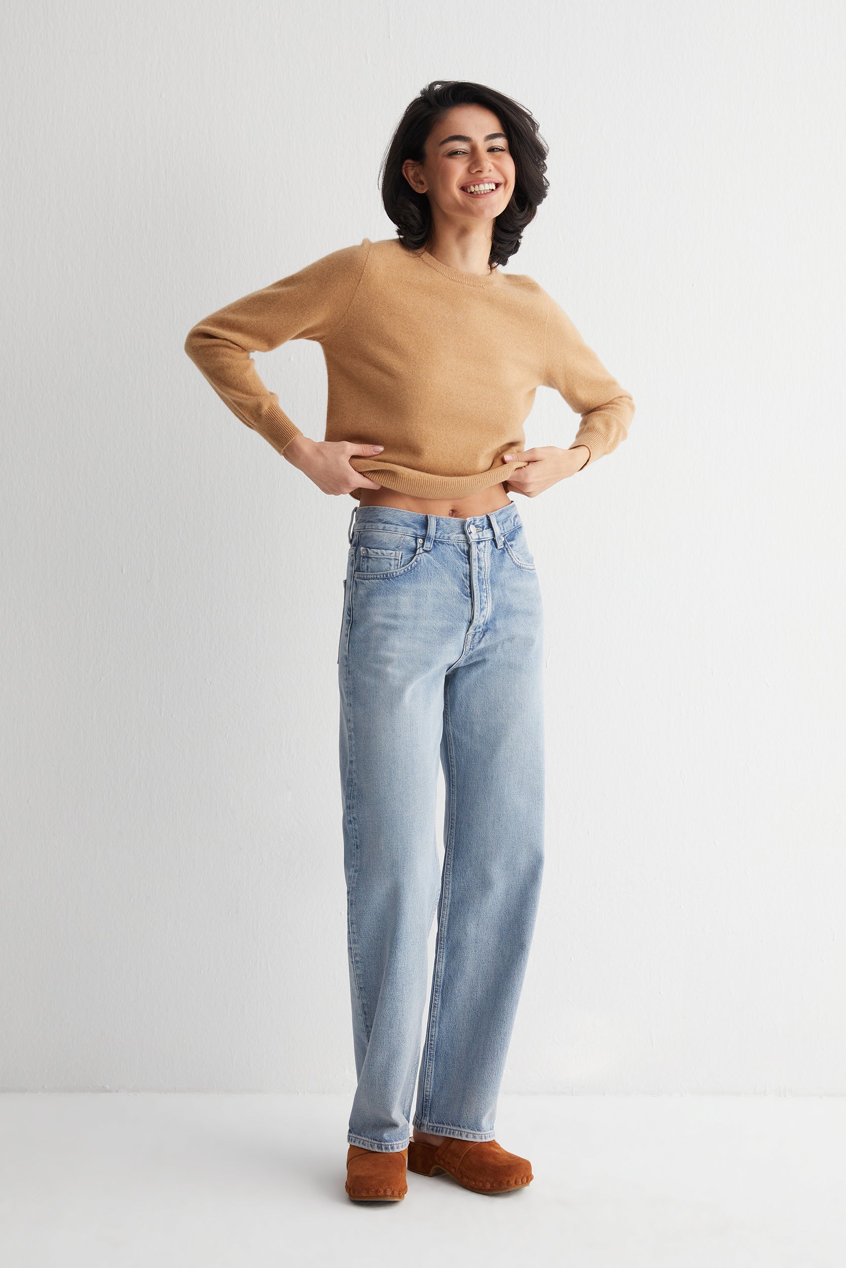 Bej Alexia Saf Kaşmir Bisiklet Yaka Kazak