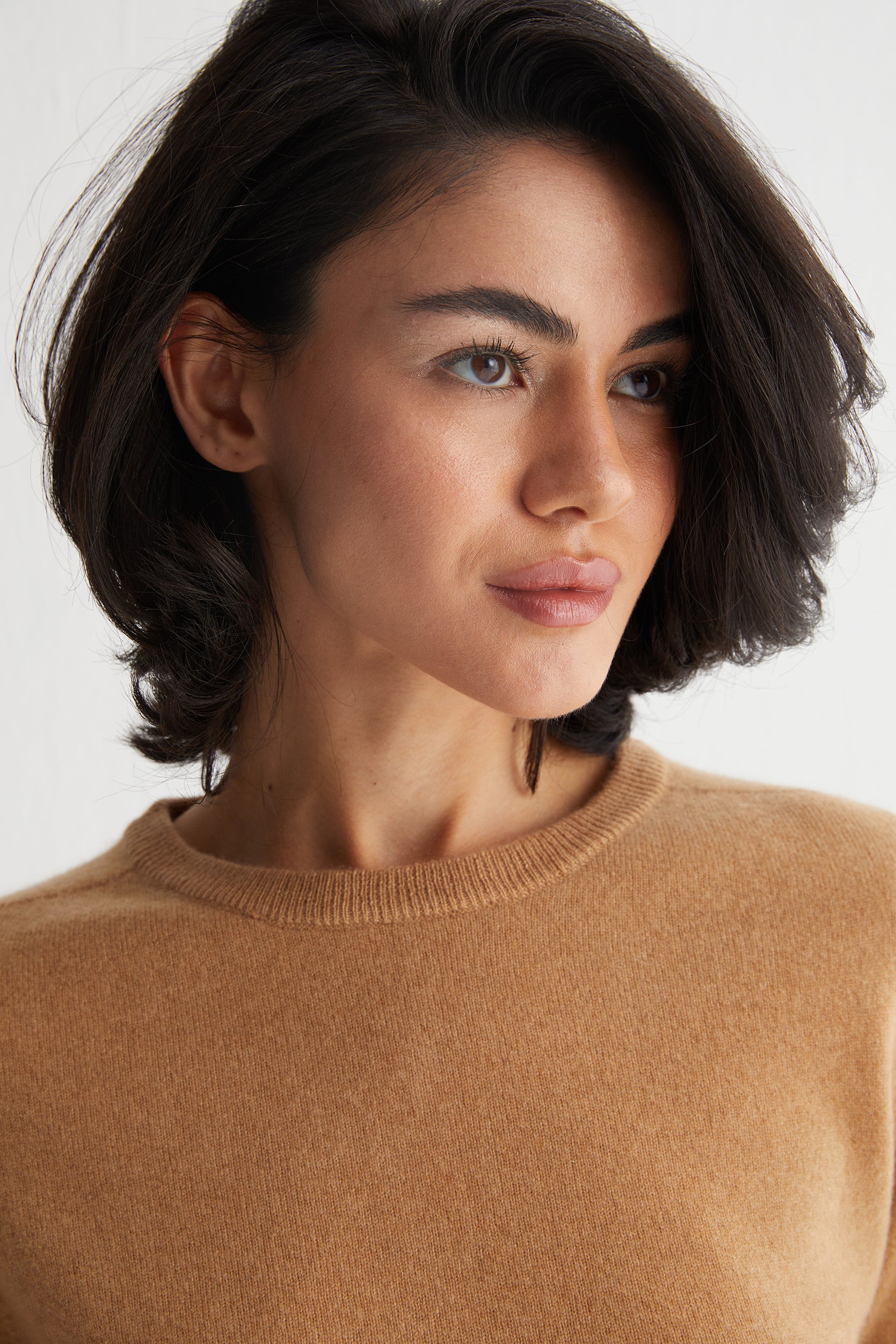 Bej Alexia Saf Kaşmir Bisiklet Yaka Kazak