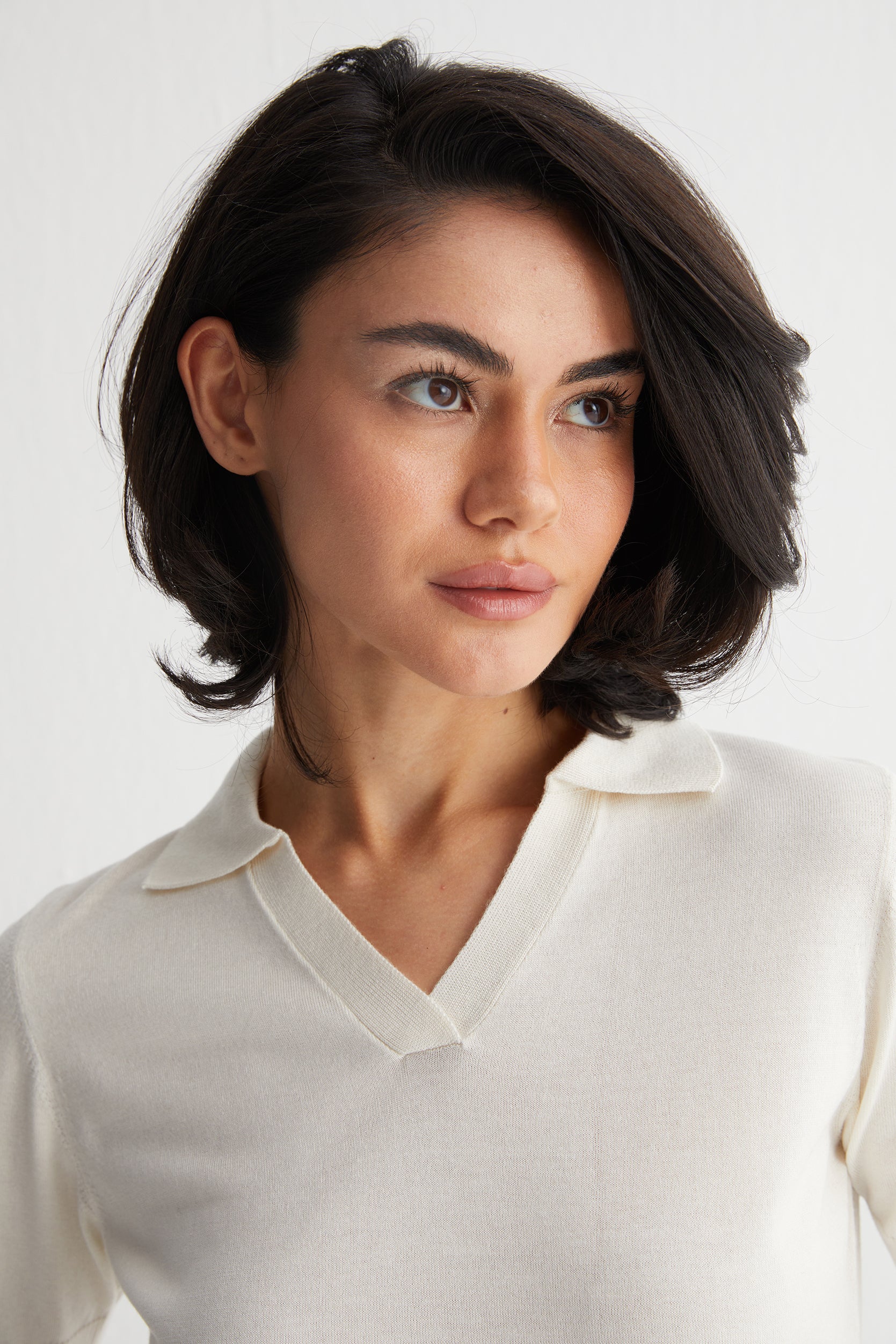 Ekru Zoe İpek Kaşmir Kısa Kollu Polo