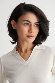 Ekru Zoe İpek Kaşmir Kısa Kollu Polo