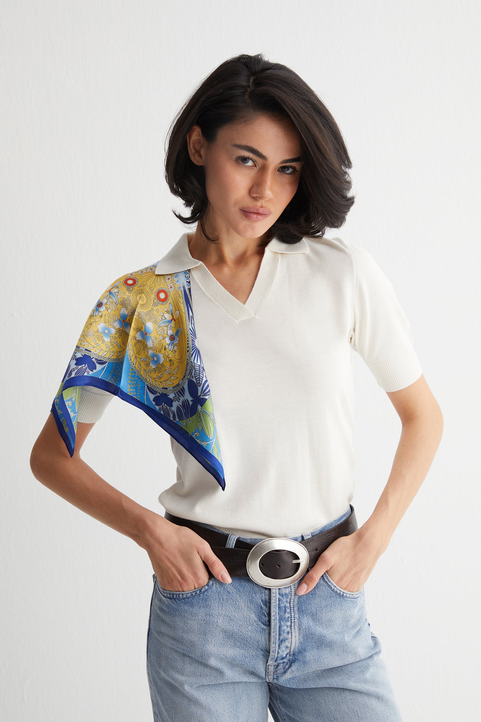 Ekru Zoe İpek Kaşmir Kısa Kollu Polo