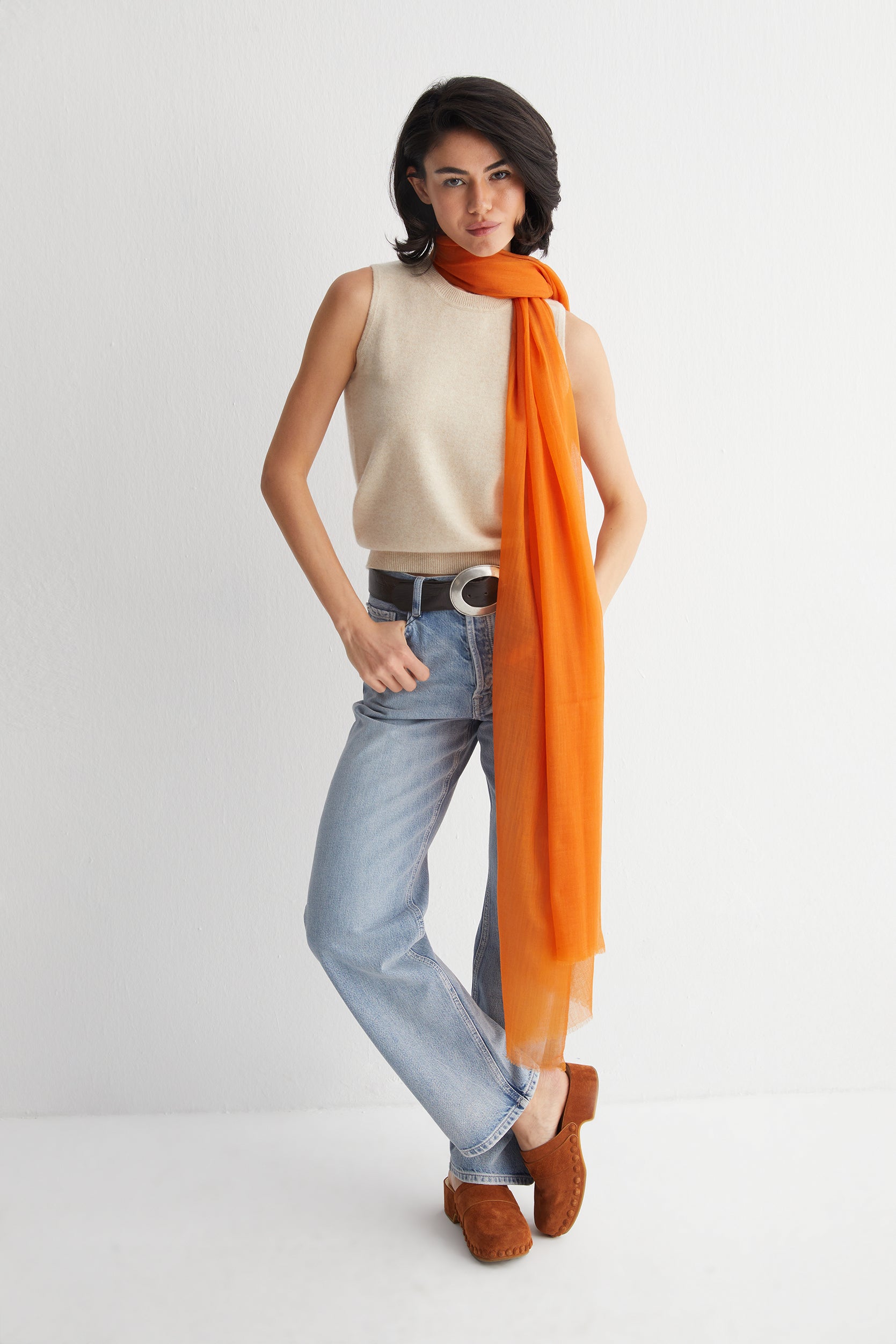 Açık Bej Alexia Saf Kaşmir Bisiklet Yaka Kolsuz Triko