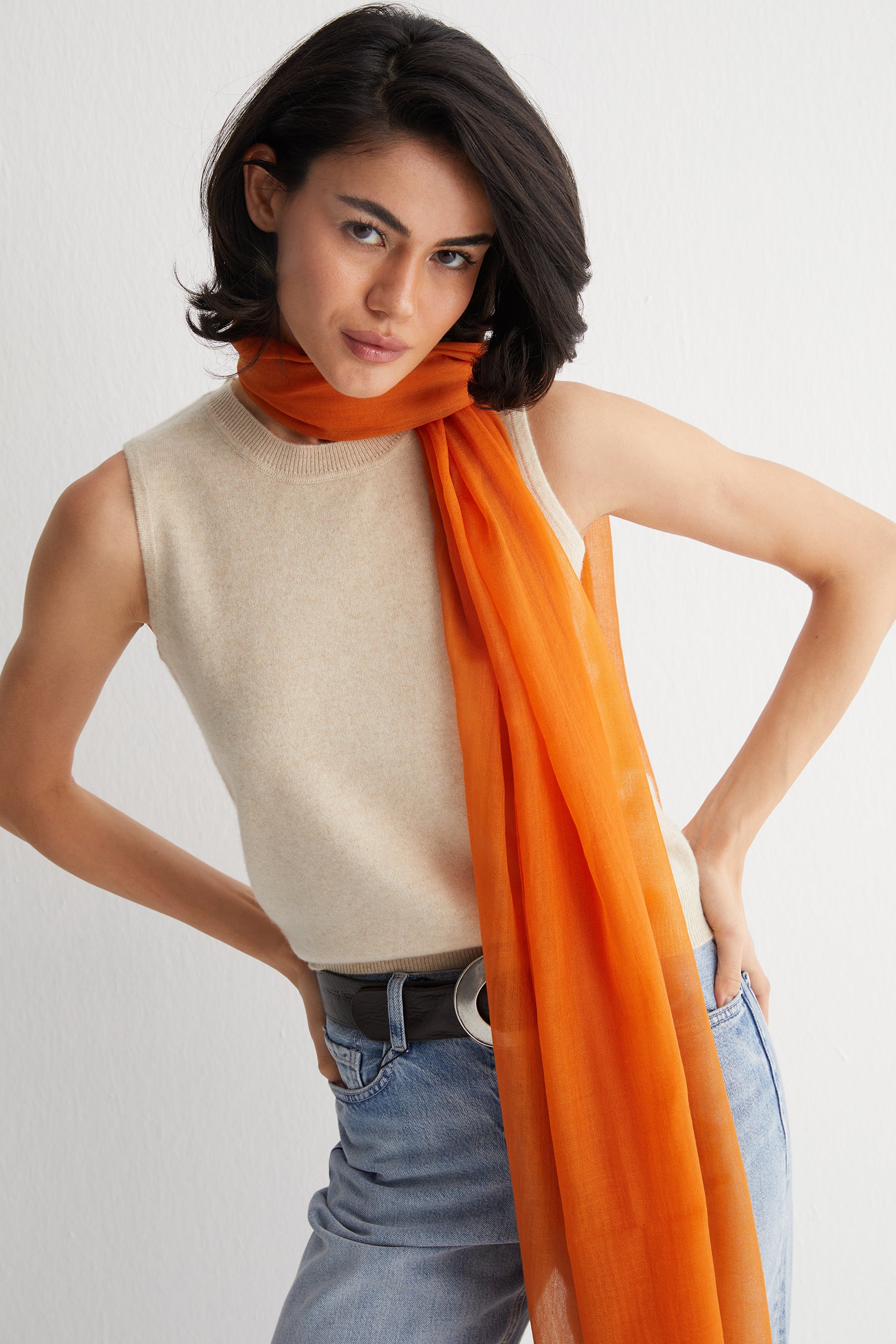 Turuncu Larissa Saf Kaşmir Şal 100x230 cm
