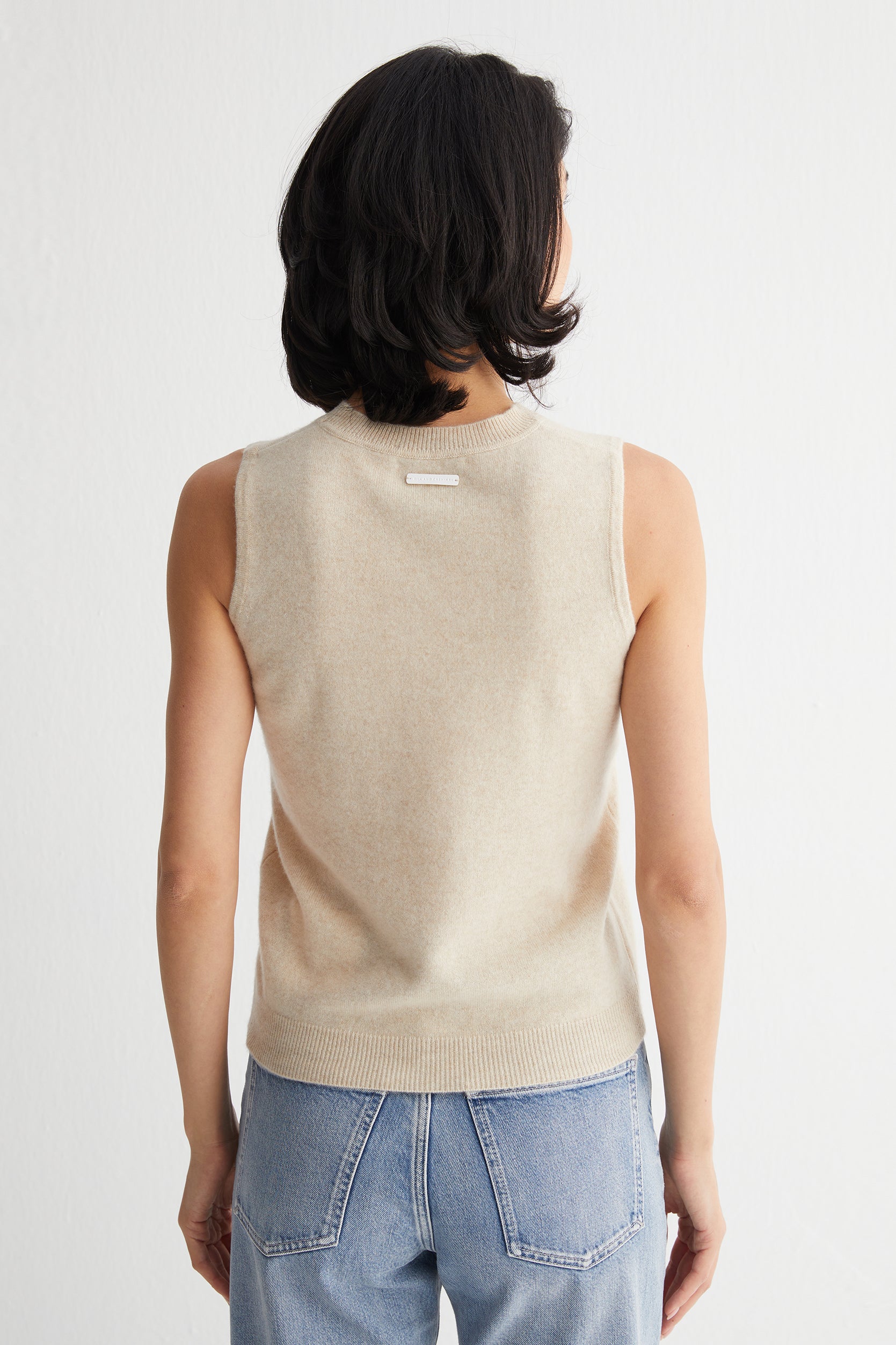 Açık Bej Alexia Saf Kaşmir Bisiklet Yaka Kolsuz Triko