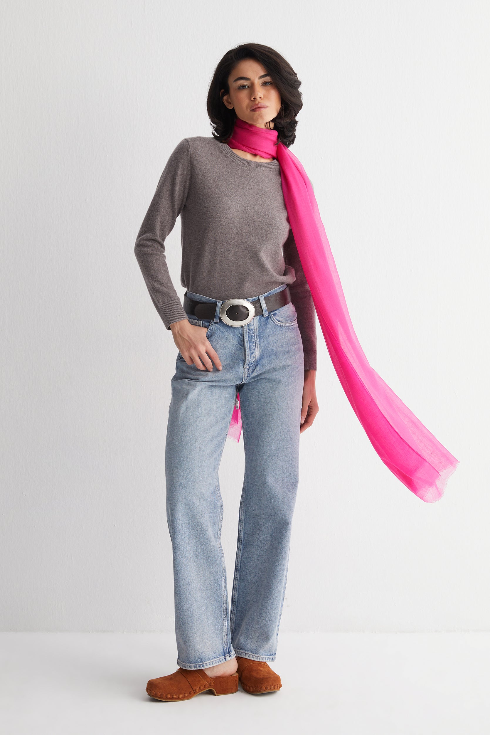 Fuşya Larissa Saf Kaşmir Şal 100x230 cm