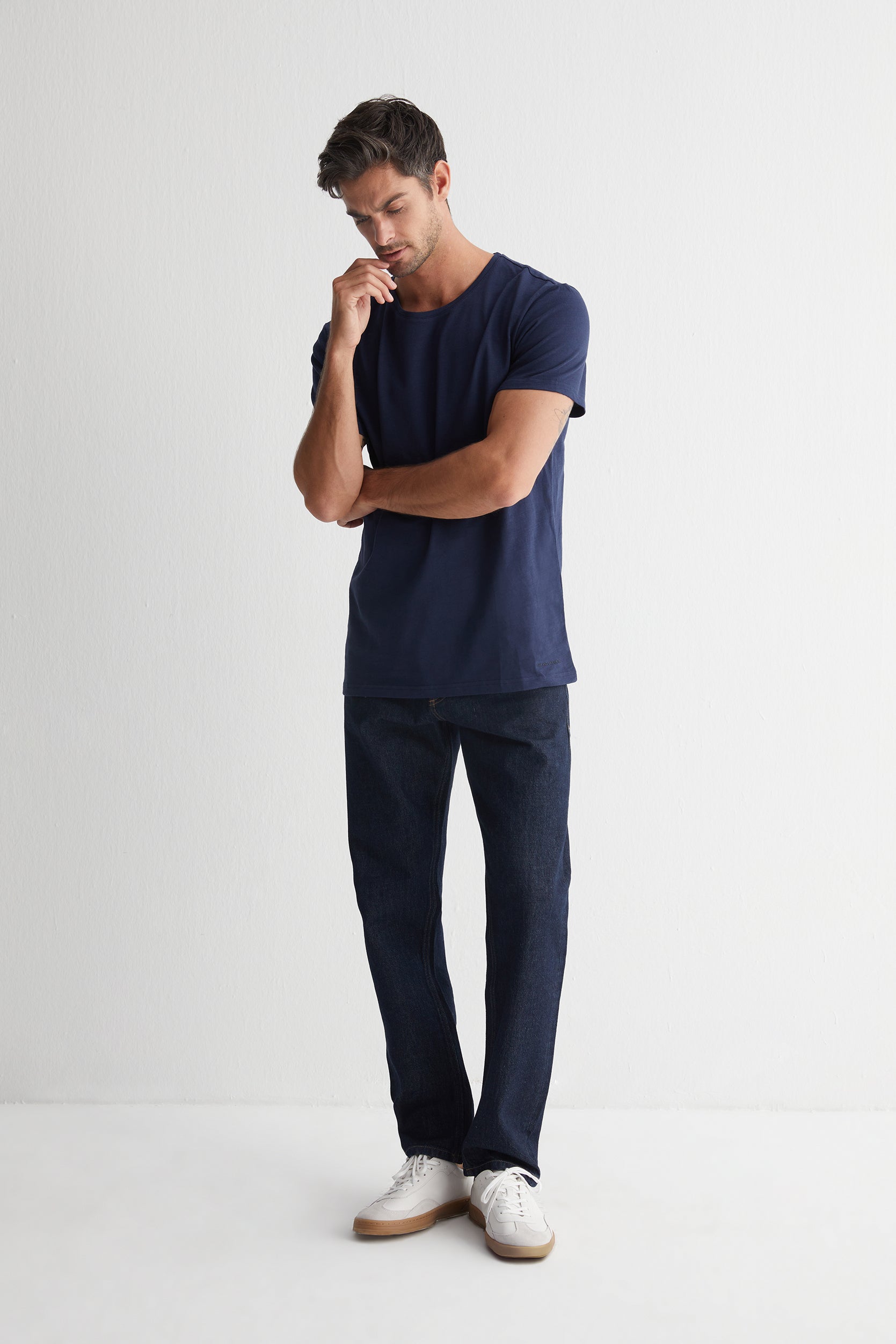 Lacivert Saf Pamuk Marc Yuvarlak Yaka Erkek Basic Tişört