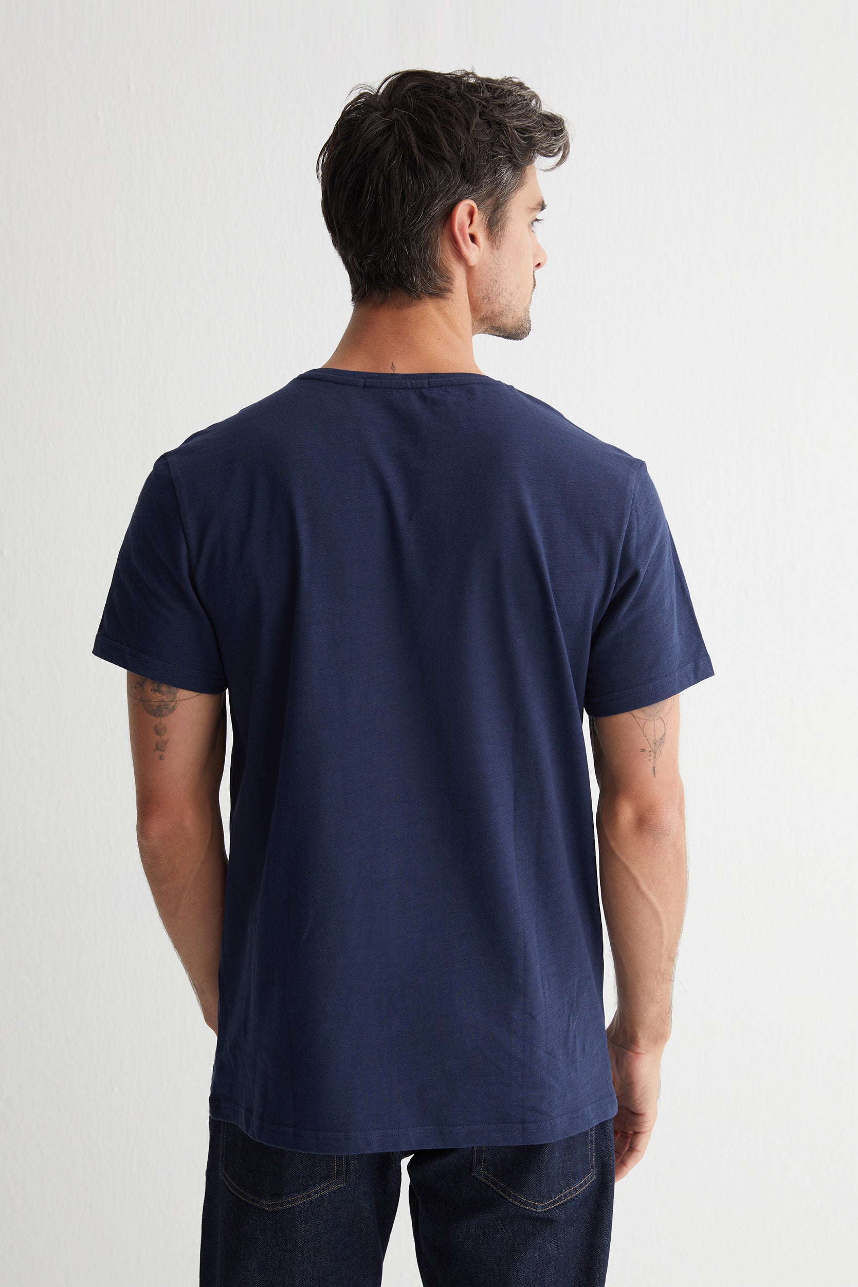 Lacivert Saf Pamuk Marc Yuvarlak Yaka Erkek Basic Tişört