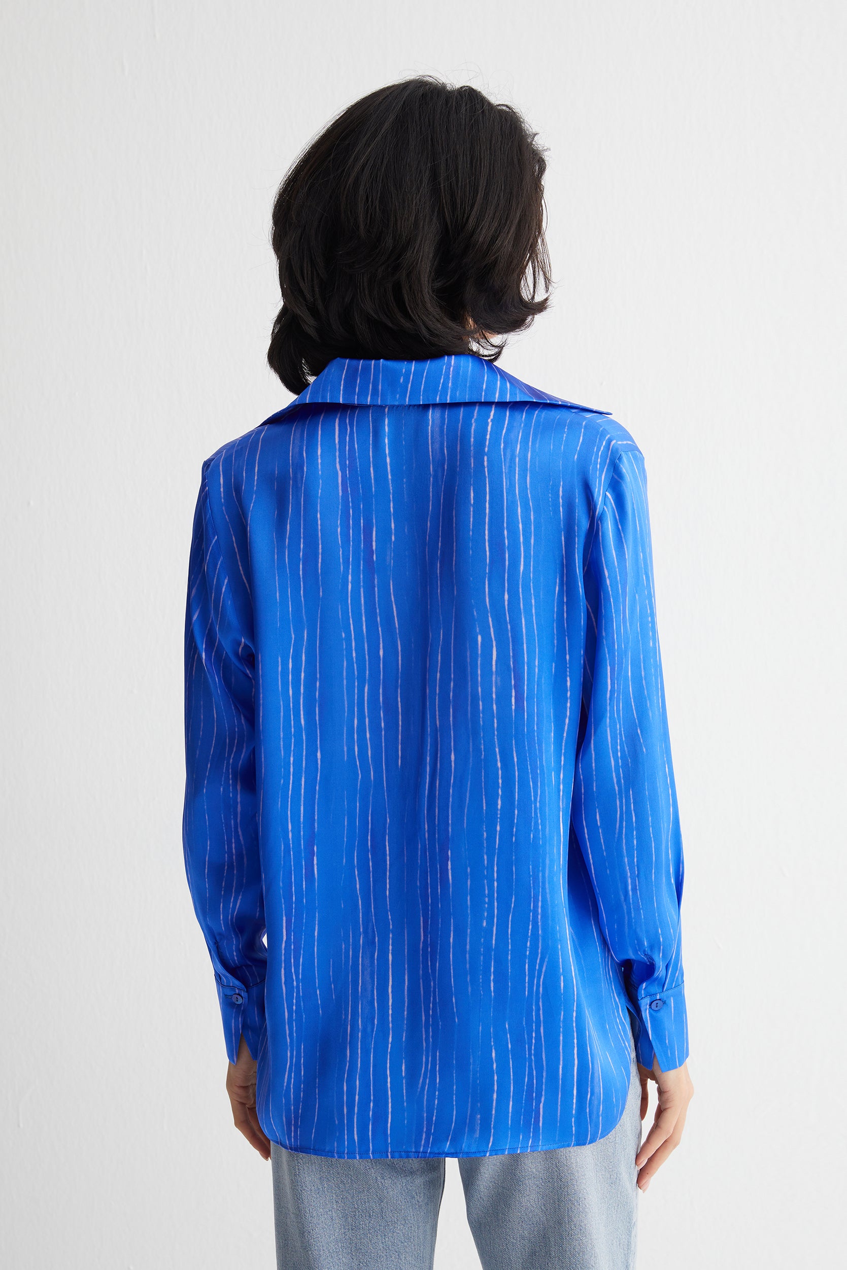 Lacivert Nature İpek Baskılı Bluz