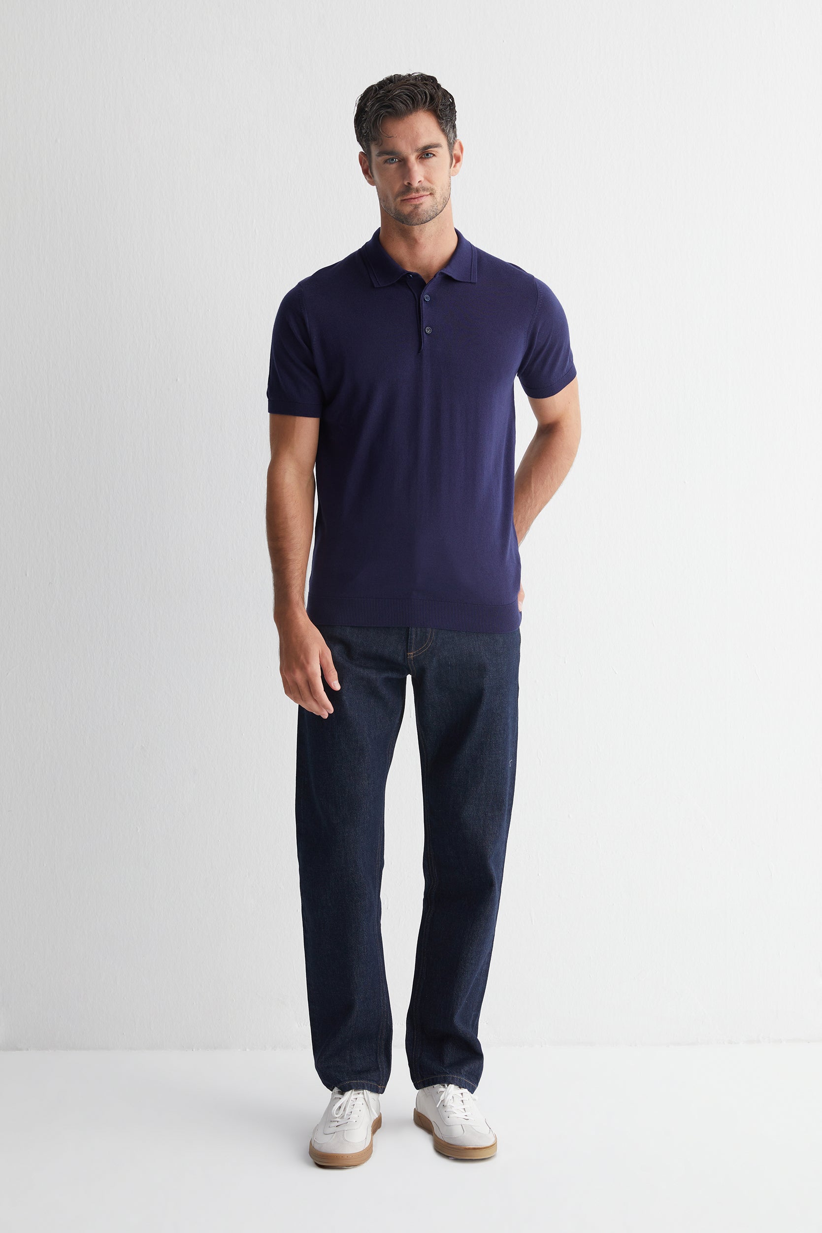 Lacivert Paul İpek Kaşmir Kısa Kollu Polo
