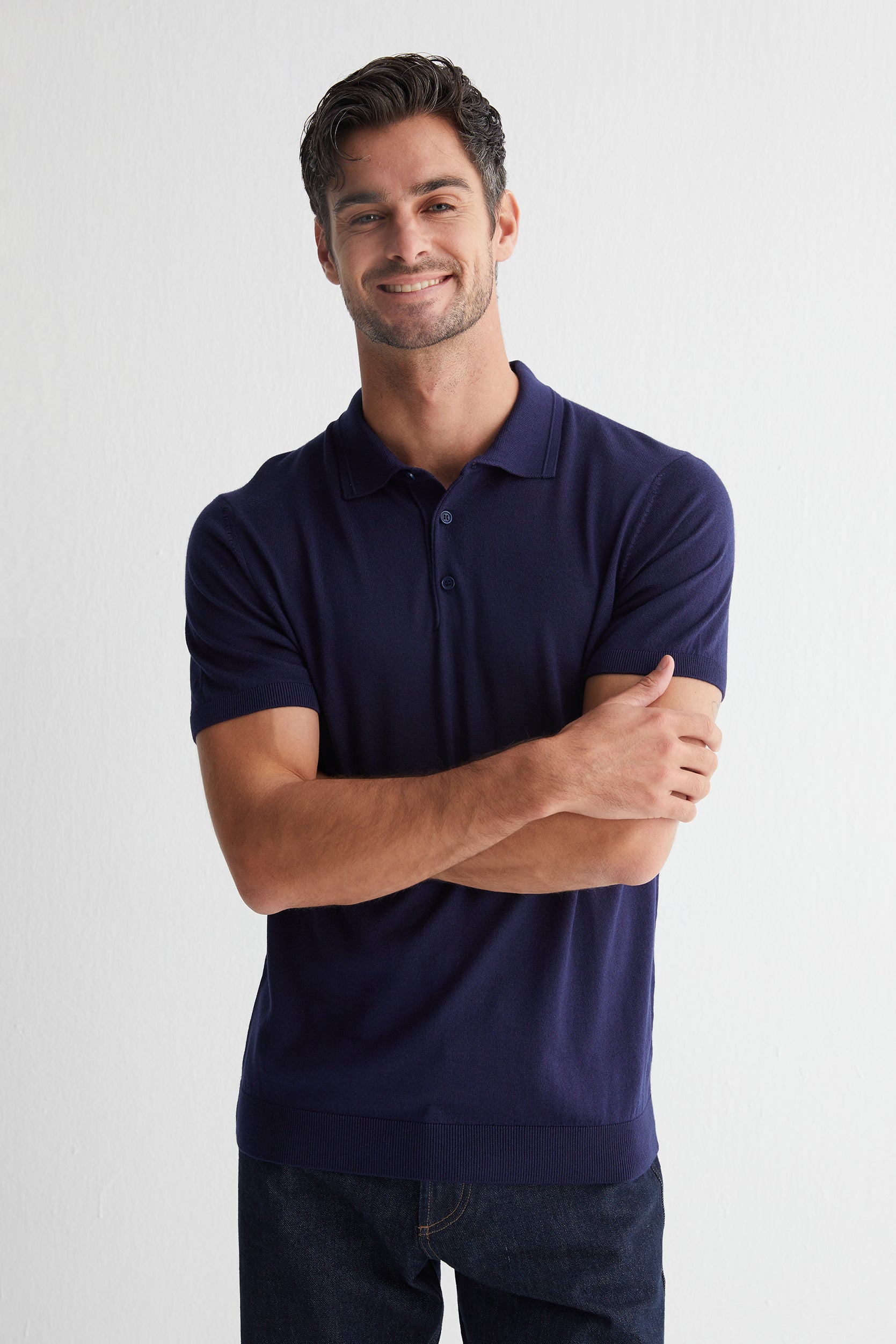 Lacivert Paul İpek Kaşmir Kısa Kollu Polo