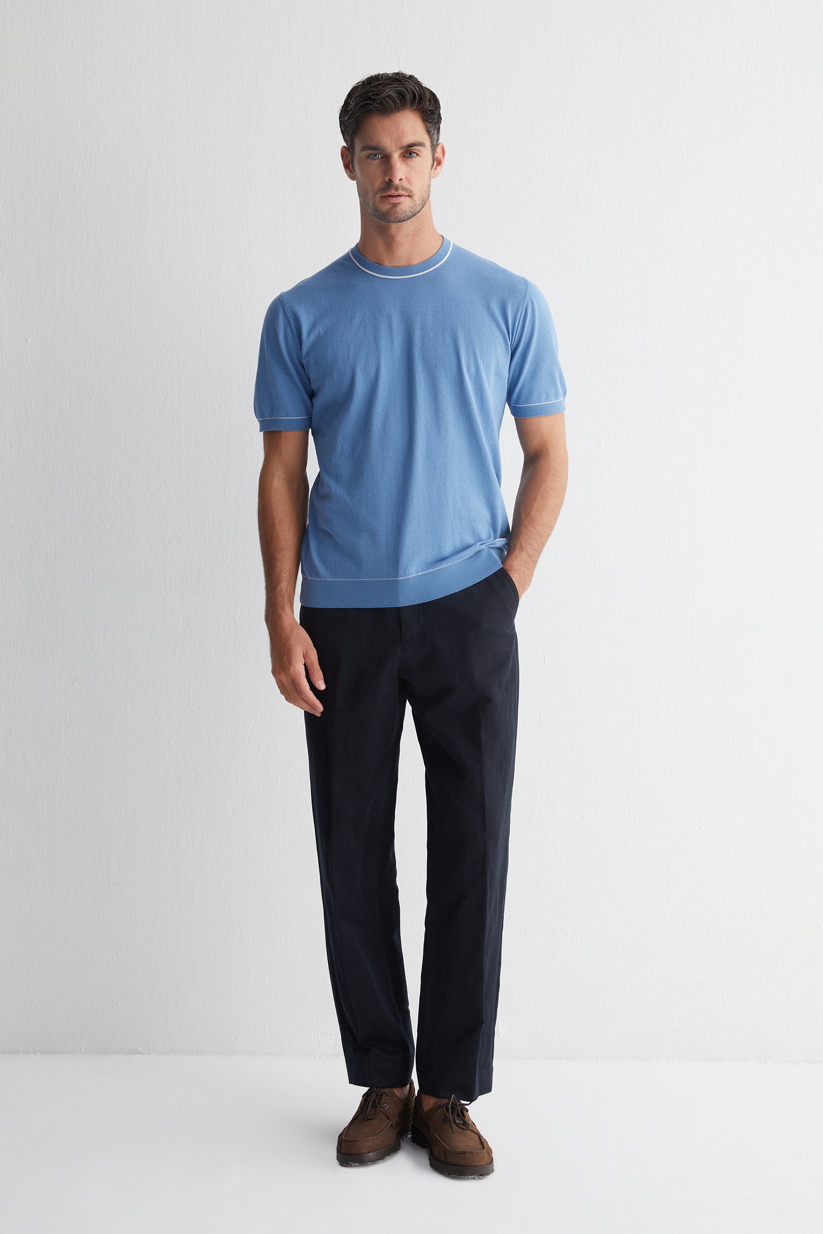 Mavi Kevin Bisiklet Yaka Kısa Kollu Triko