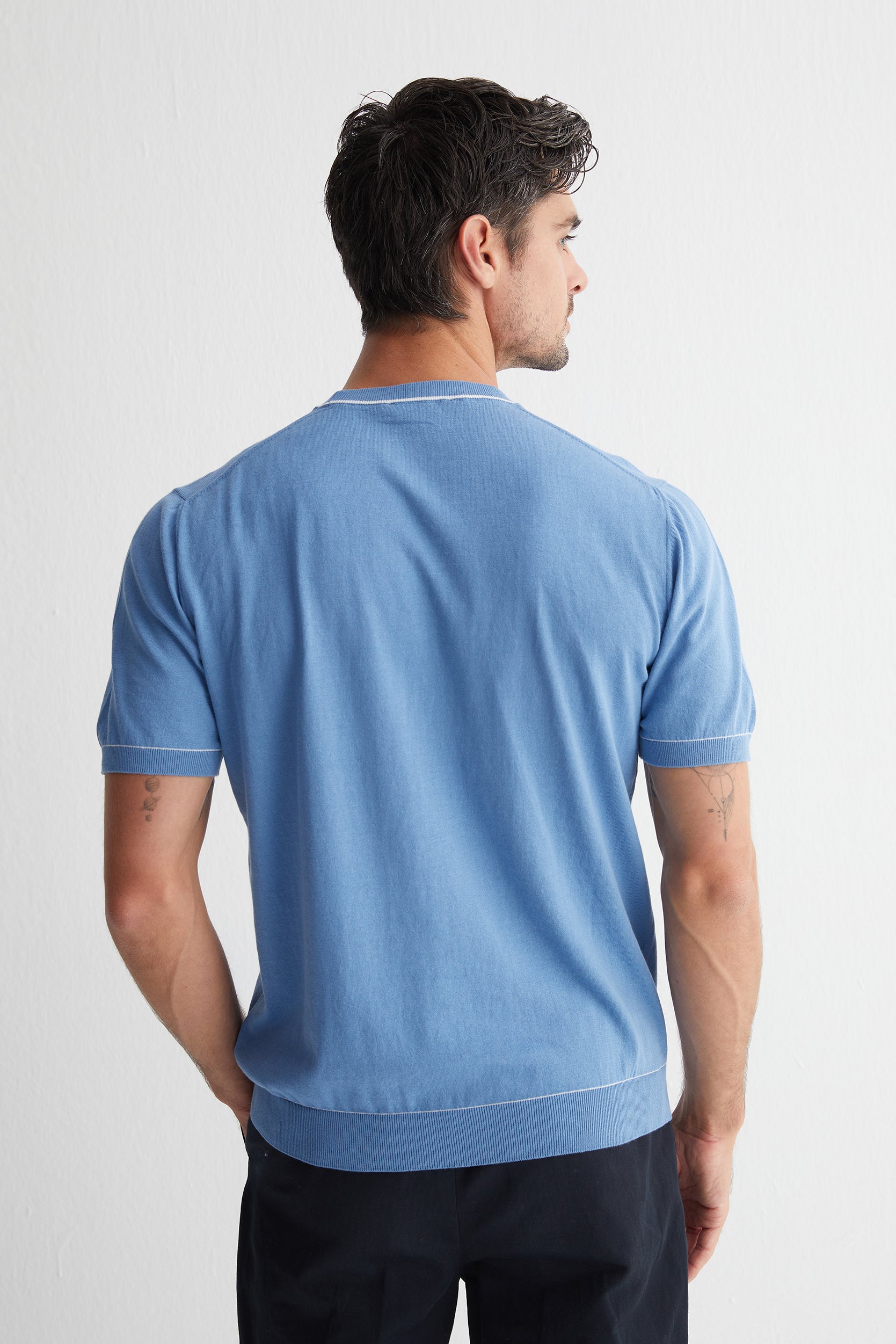 Mavi Kevin Bisiklet Yaka Kısa Kollu Triko