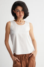 Beyaz Toscana İpek Yuvarlak Yaka Bluz