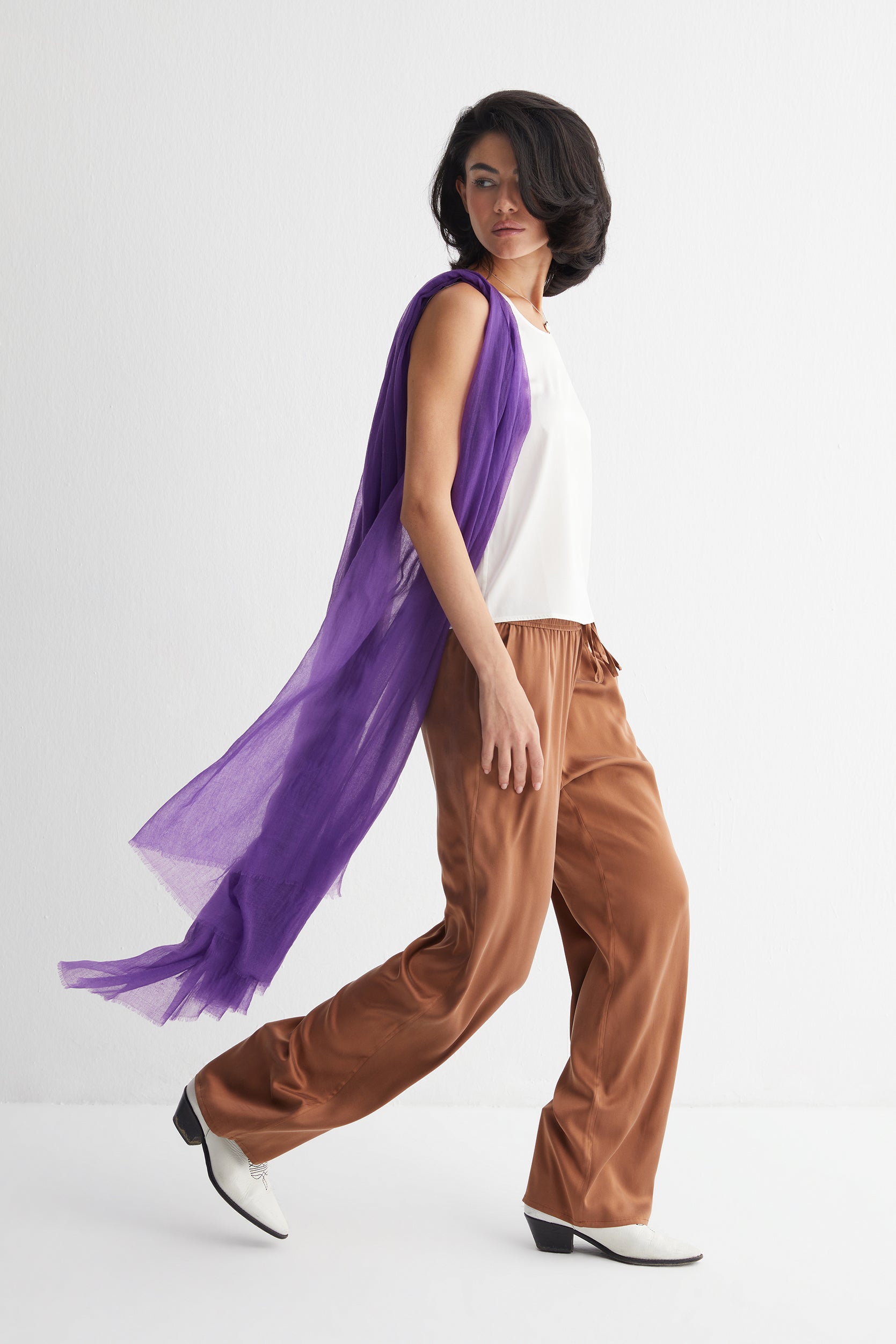 Mor Larissa Saf Kaşmir Şal 100x230 cm