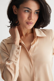 Altın Saf İpek Audrey Uzun Kollu Gömlek