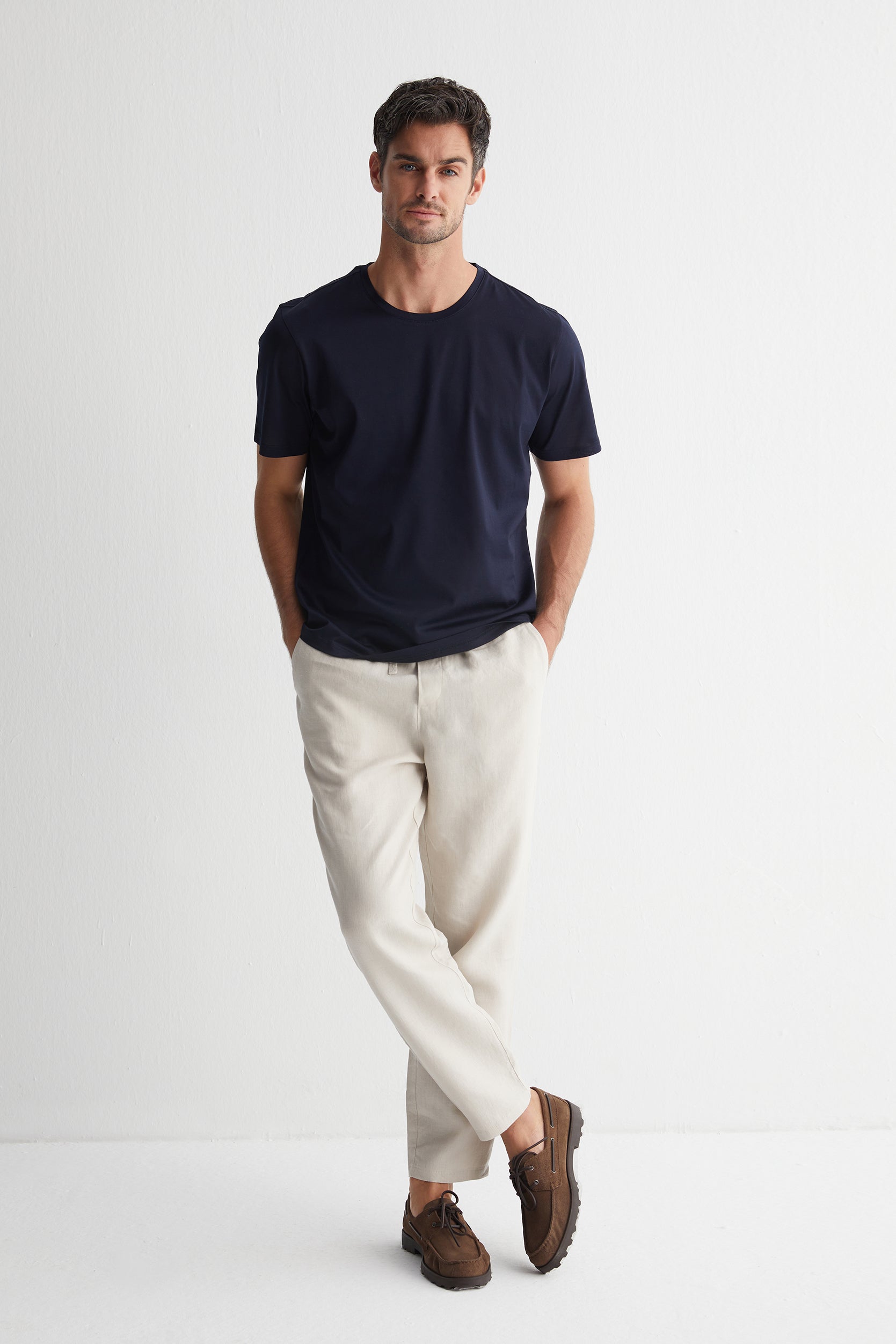 Lacivert Kevin Bisiklet Yaka T-Shirt