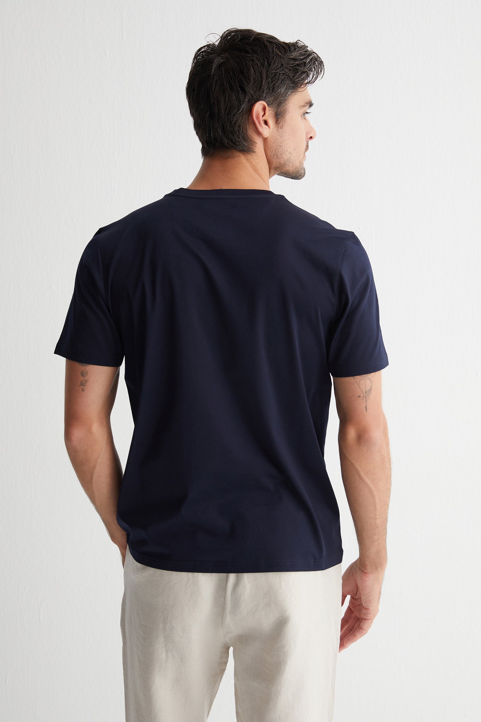 Lacivert Kevin Bisiklet Yaka T-Shirt