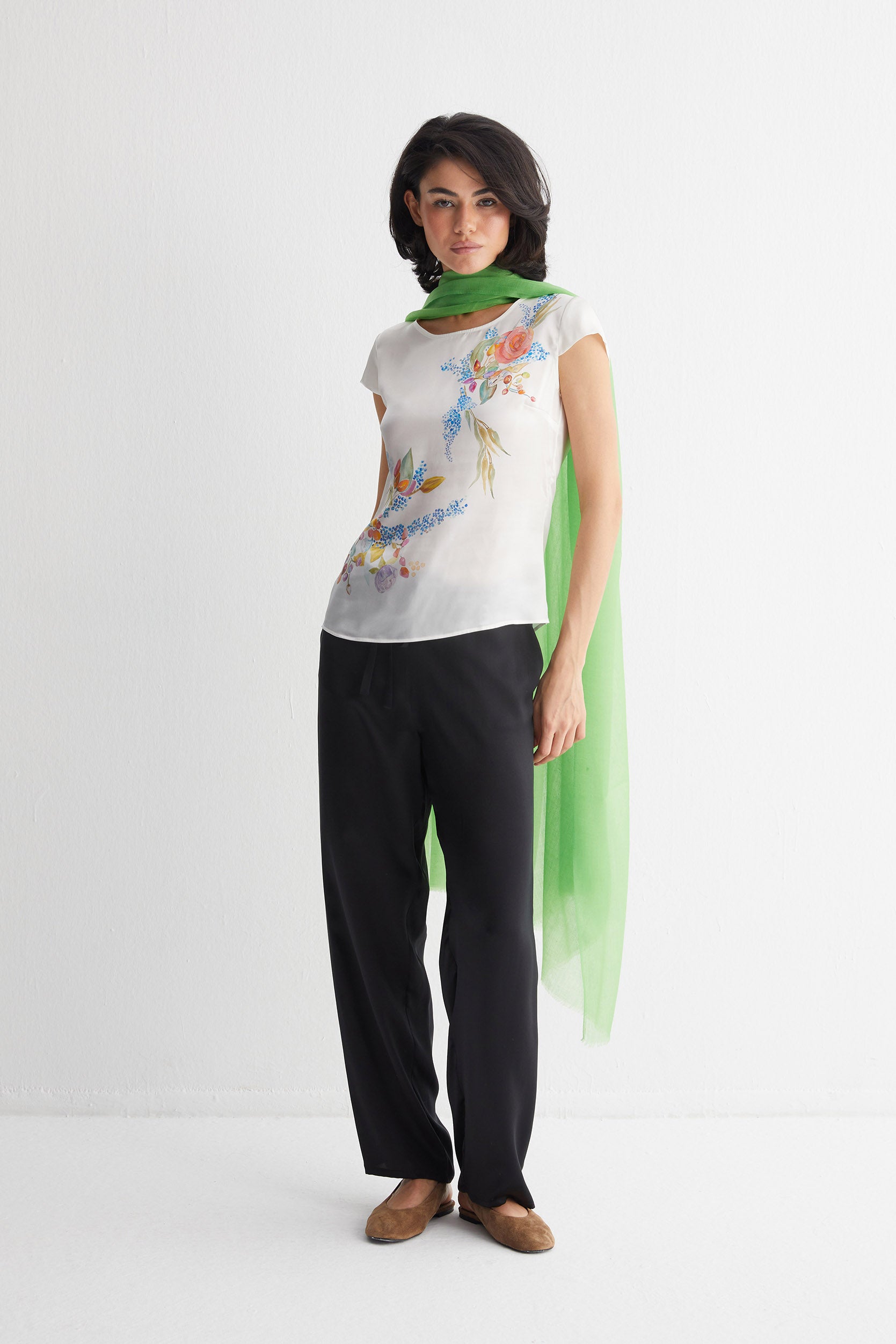 Açık Yeşil Larissa Saf Kaşmir Şal 100x230 cm