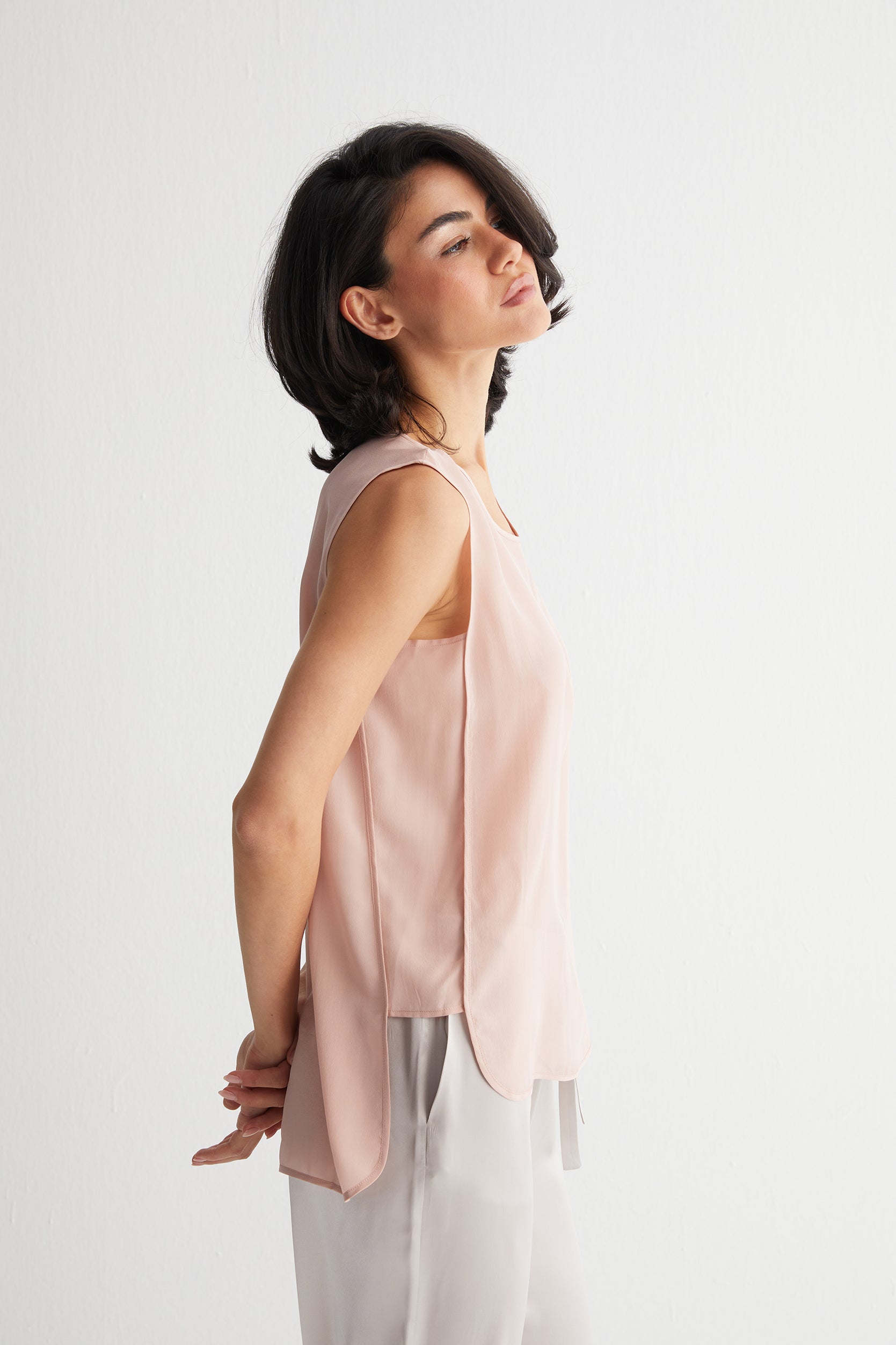 Gül Kurusu Toscana Saf İpek Kolsuz Tunik