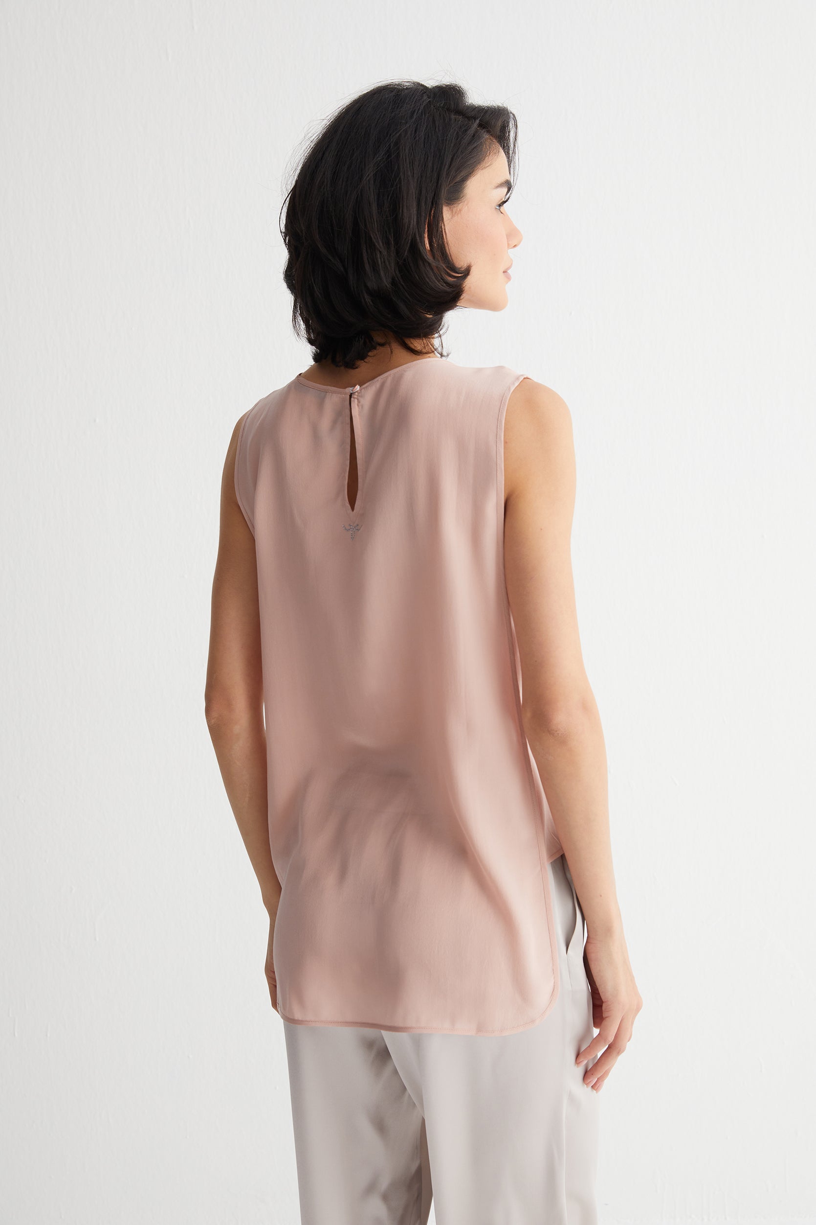 Gül Kurusu Toscana Saf İpek Kolsuz Tunik