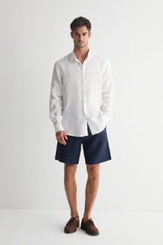 Beyaz Leon Keten Erkek Gömlek