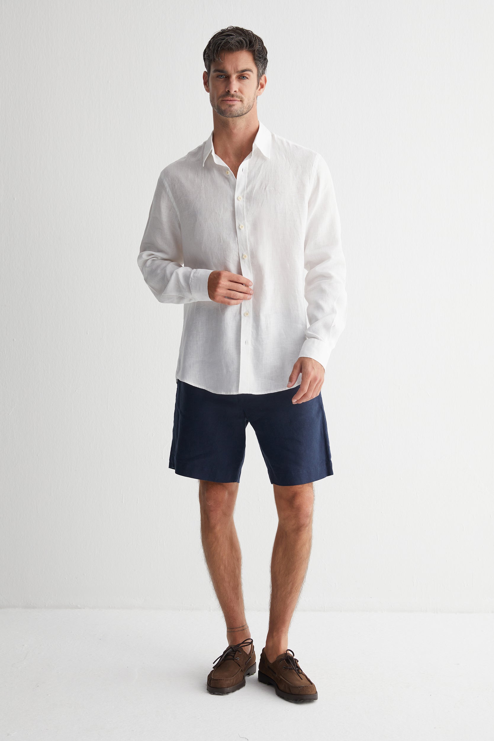 Beyaz Leon Keten Erkek Gömlek