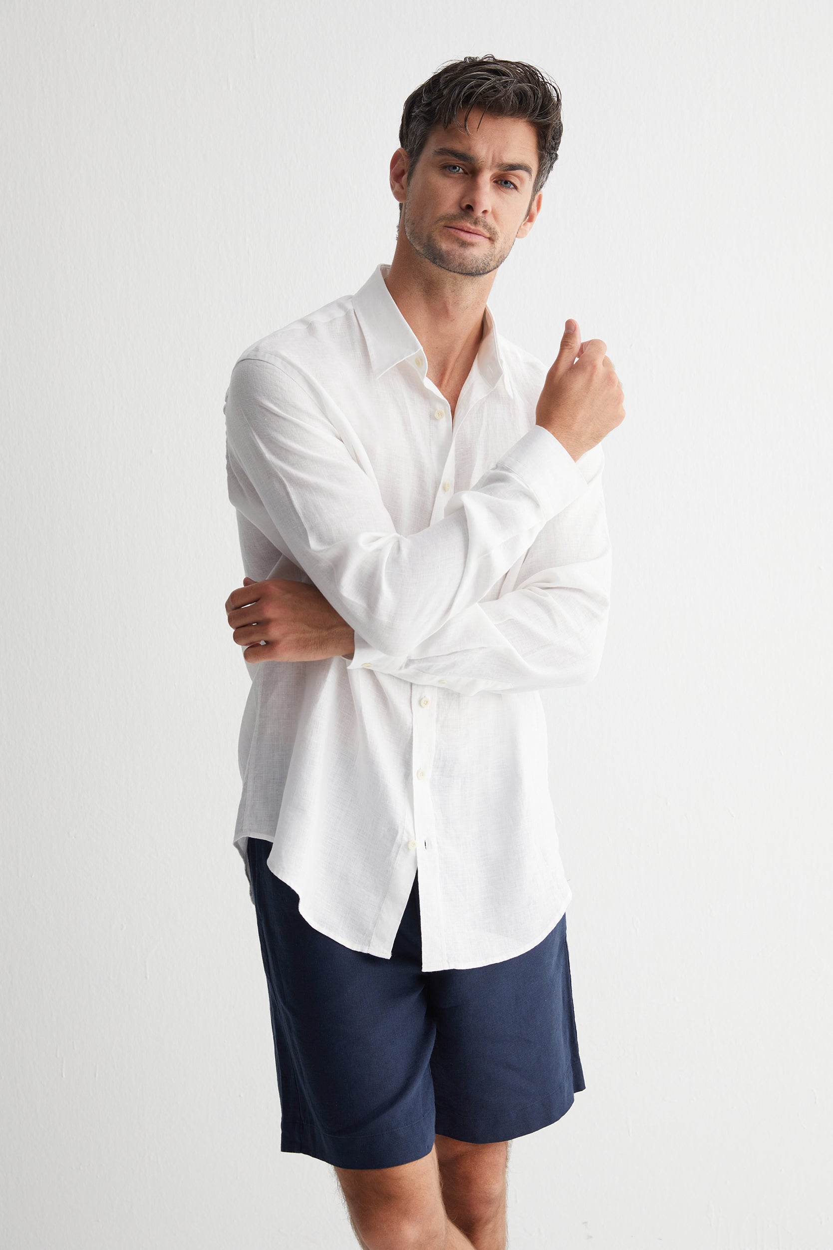 Beyaz Leon Keten Erkek Gömlek