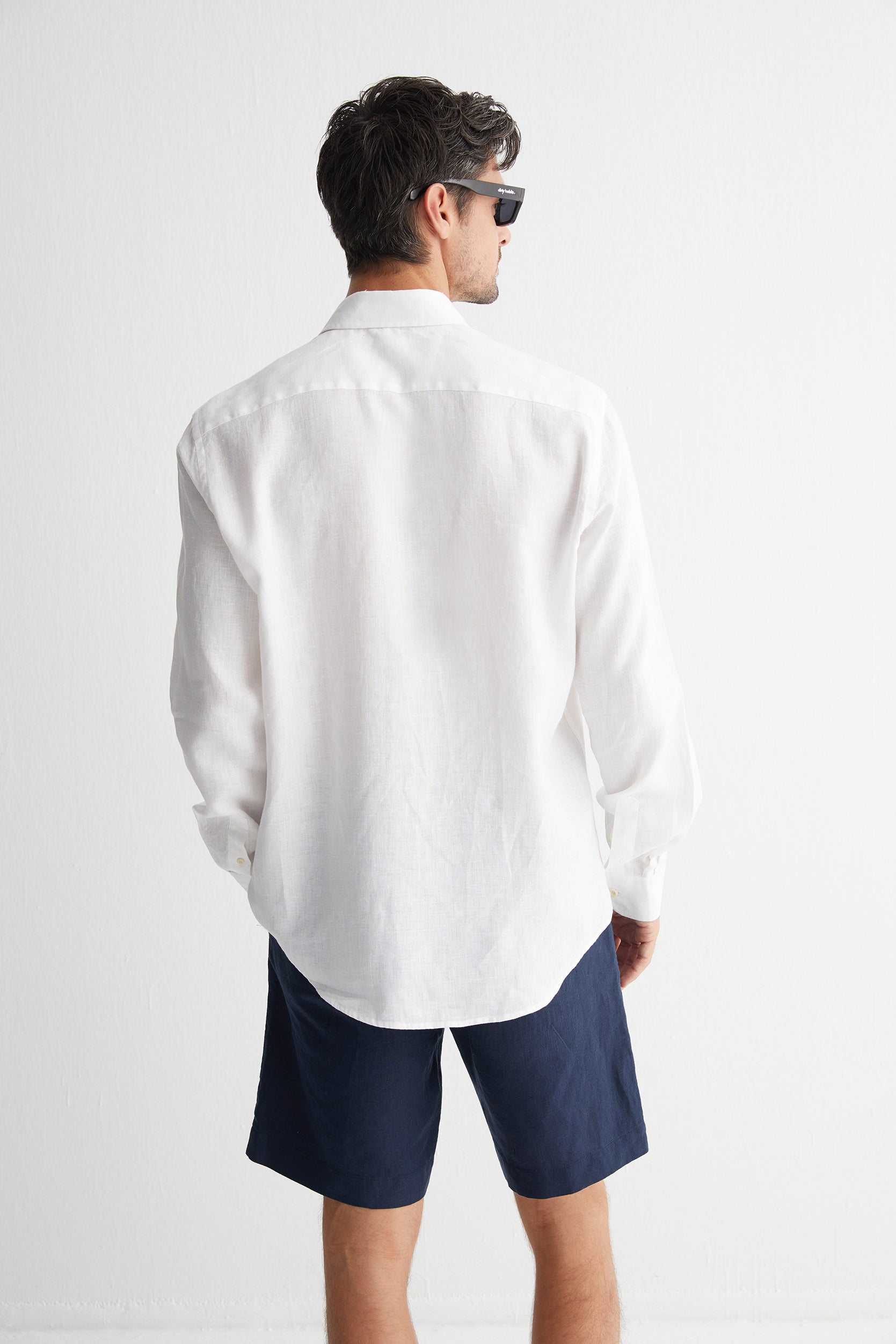 Beyaz Leon Keten Erkek Gömlek