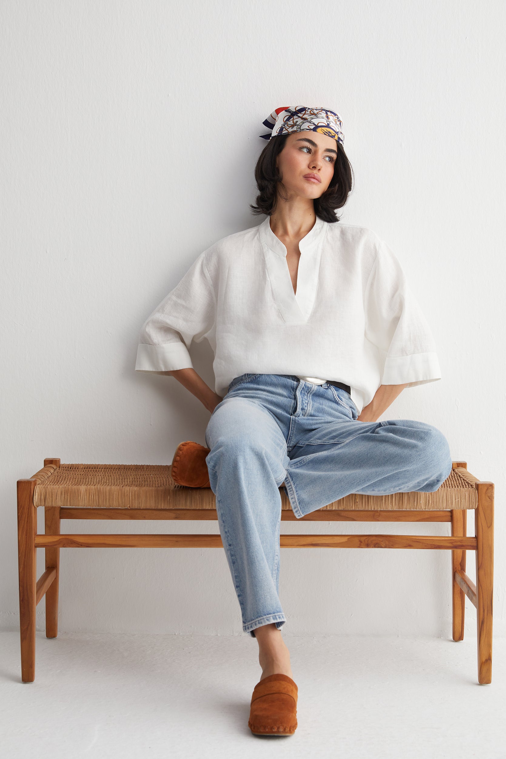 Lacivert-Kırmızı Laila Saf İpek Kare Eşarp 50x50 cm