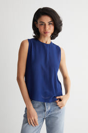 Lacivert Toscana İpek Yuvarlak Yaka Rahat Kesim Bluz