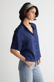 Lacivert Toscana İpek Kısa Kollu Gömlek