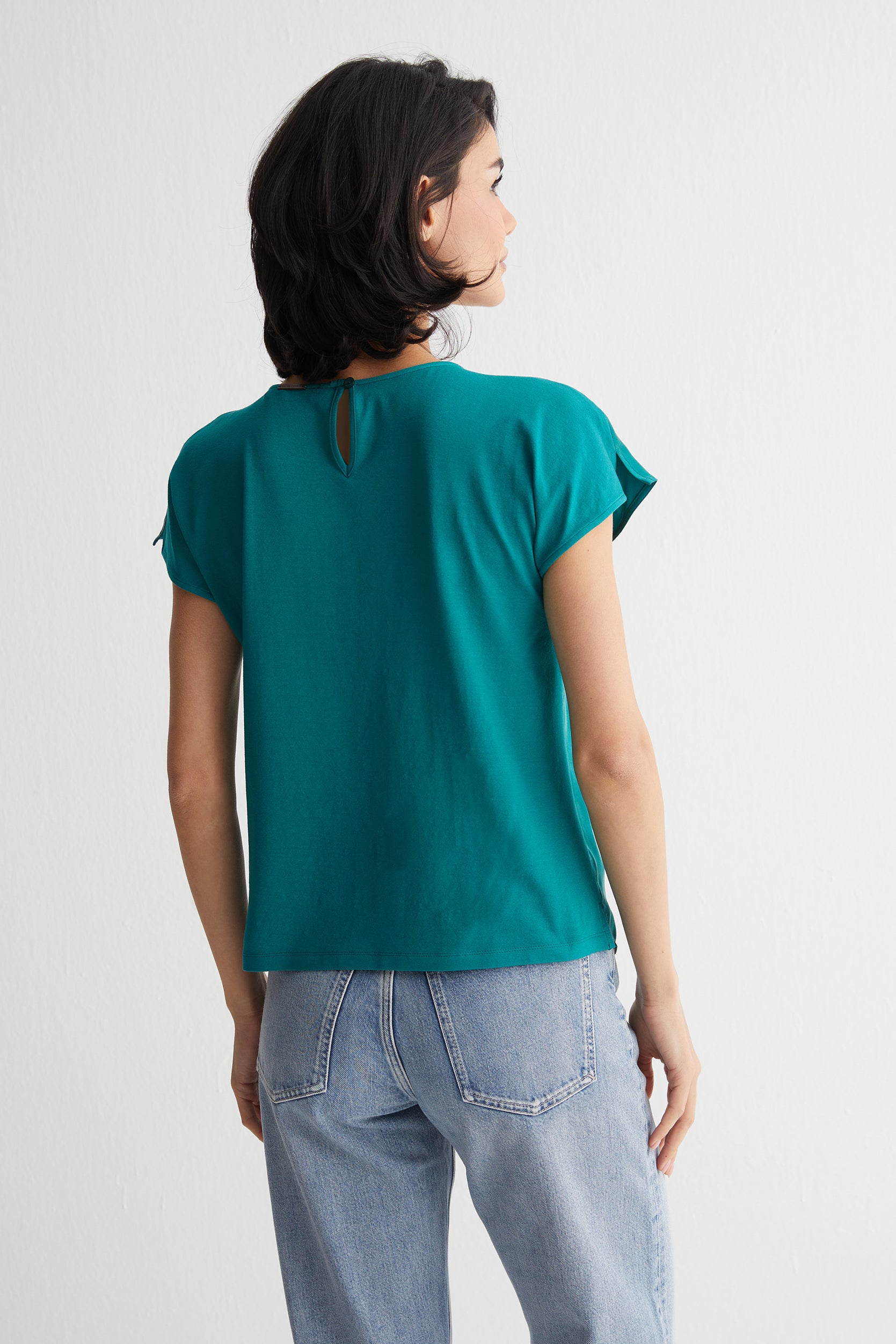 Yeşil Monica Yuvarlak Yaka Kısa Kollu Buz