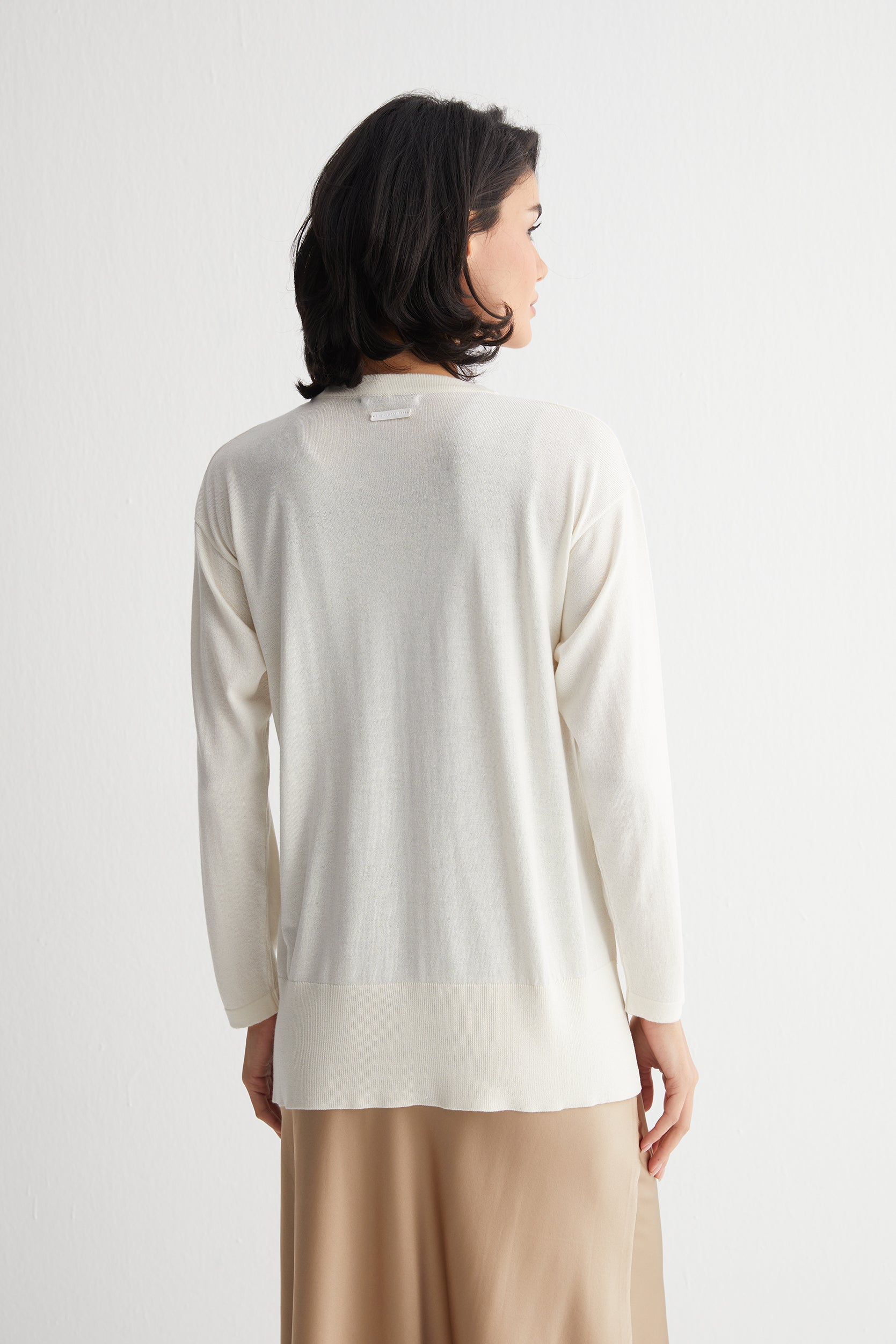 Ekru Zoe İpek Kaşmir V Yaka Hırka