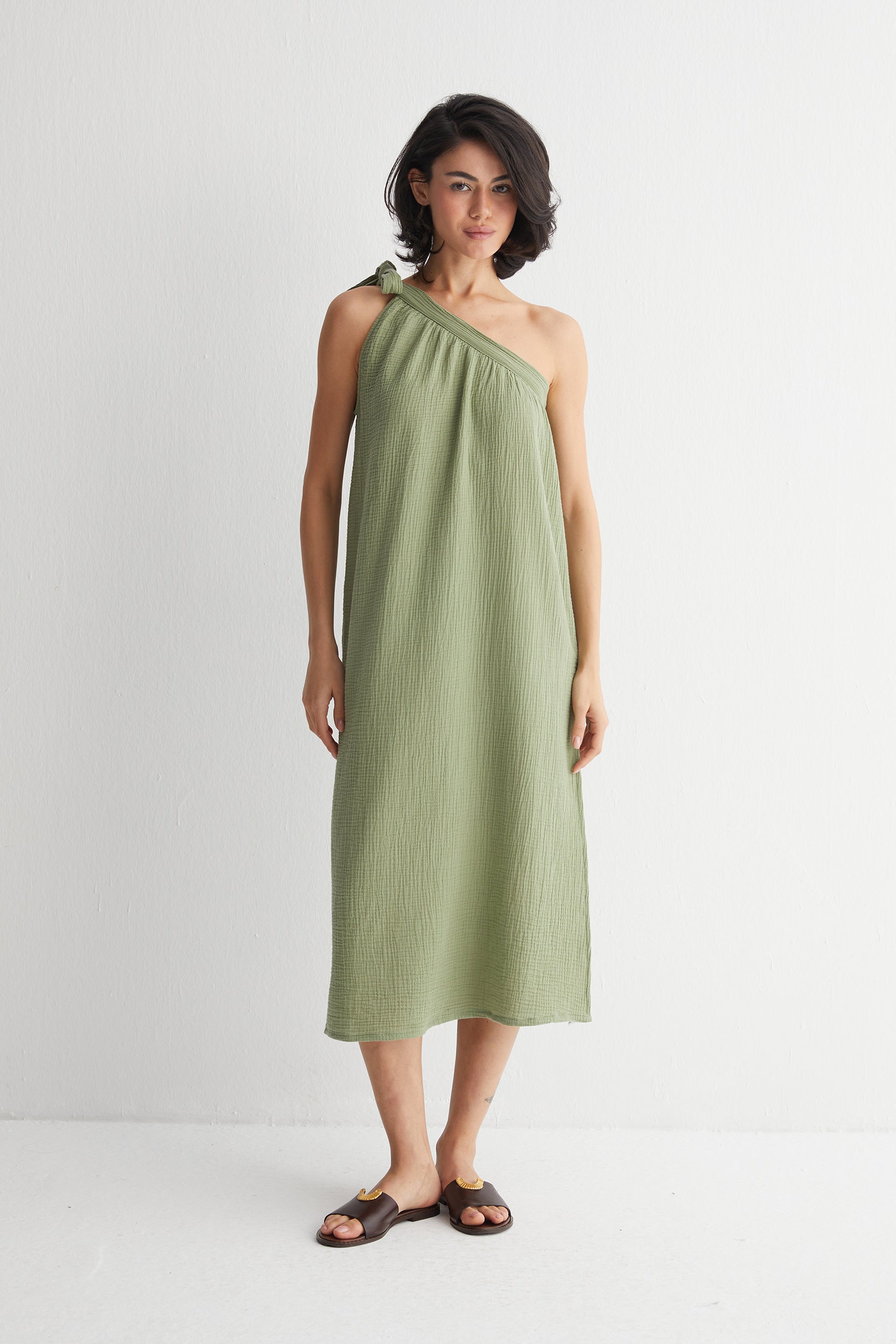 Yeşil Cassandra Tek Omuz Elbise