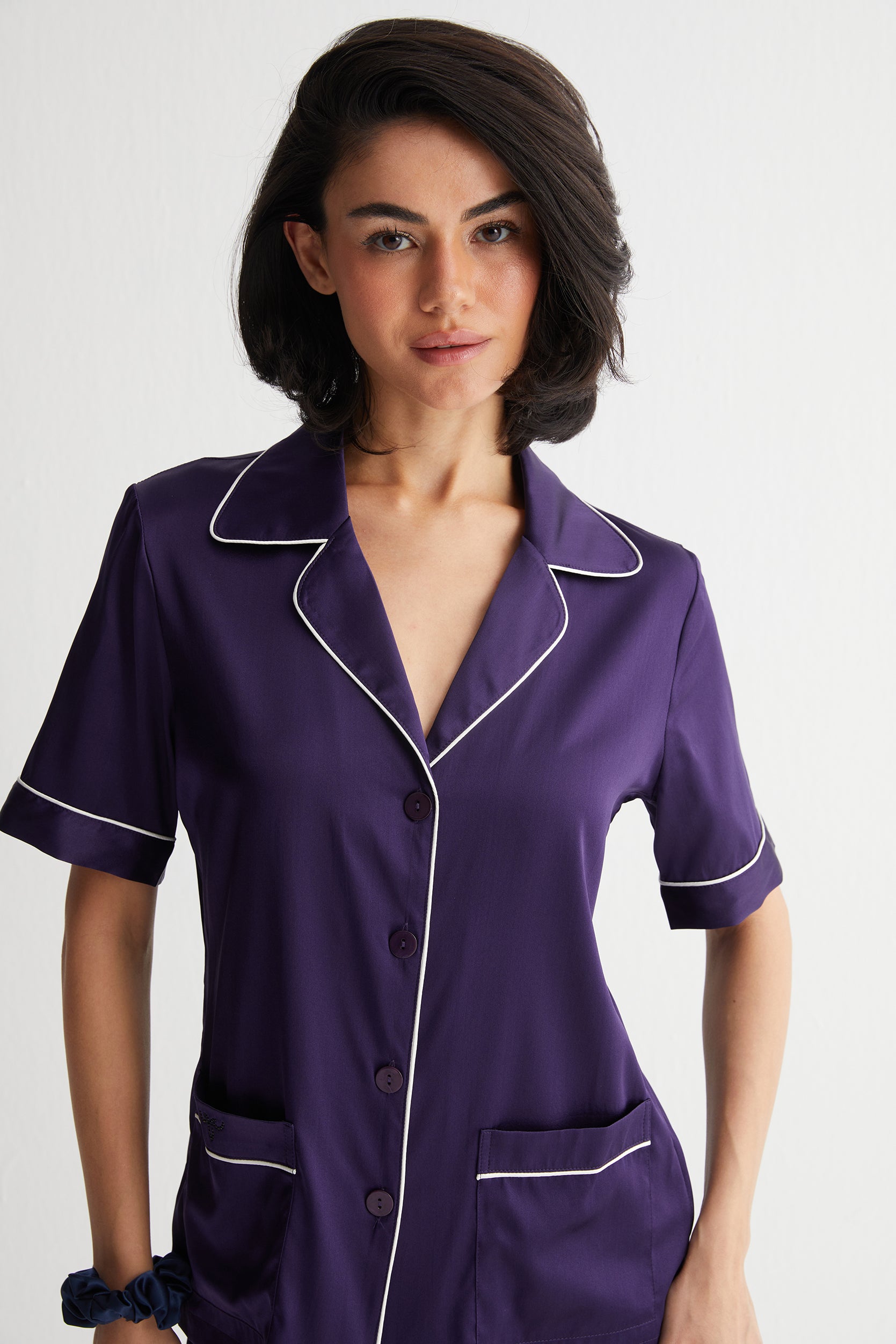 Lacivert Cindy İpek Pijama Seti