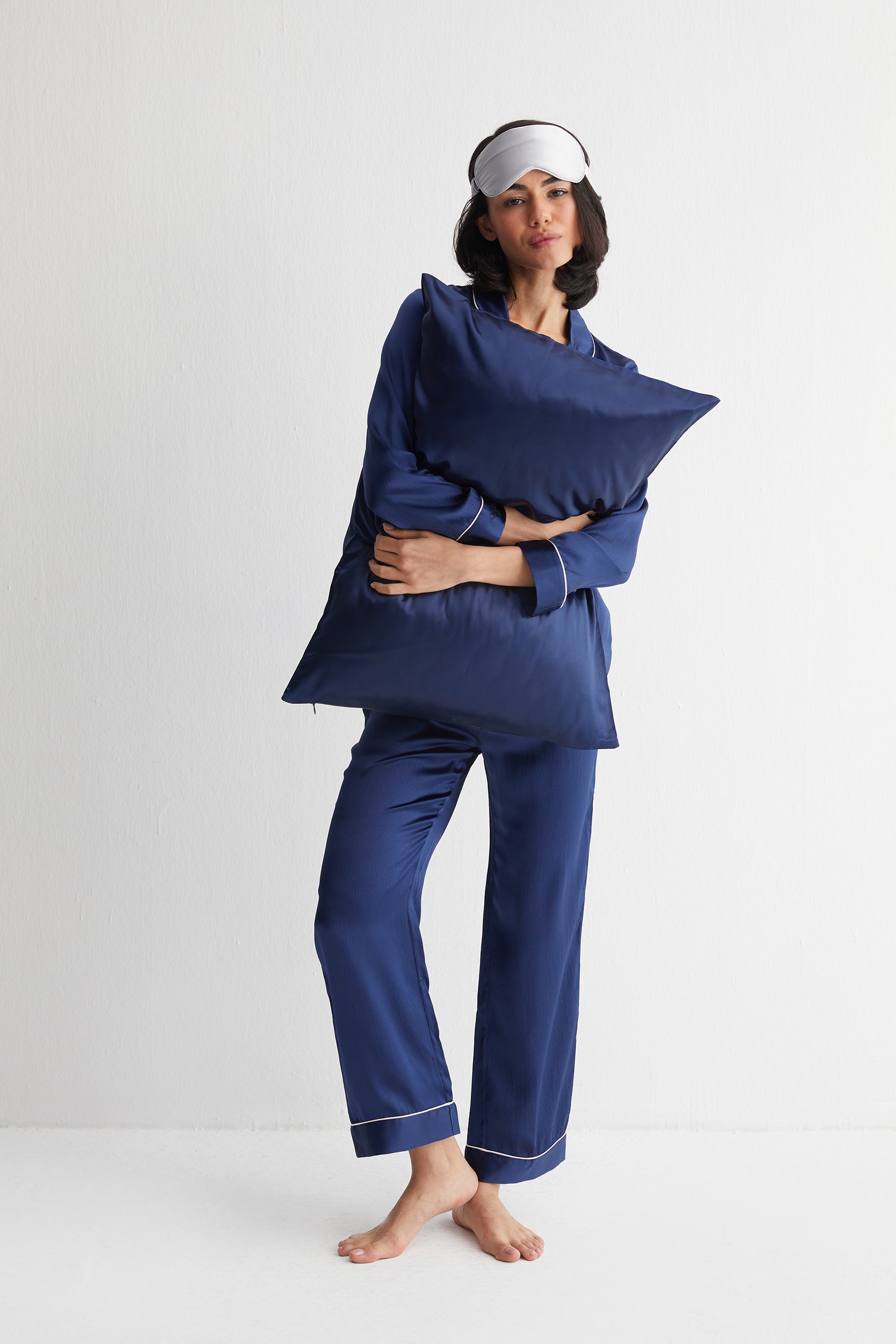 Lacivert Mindy Saf İpek Pijama Seti