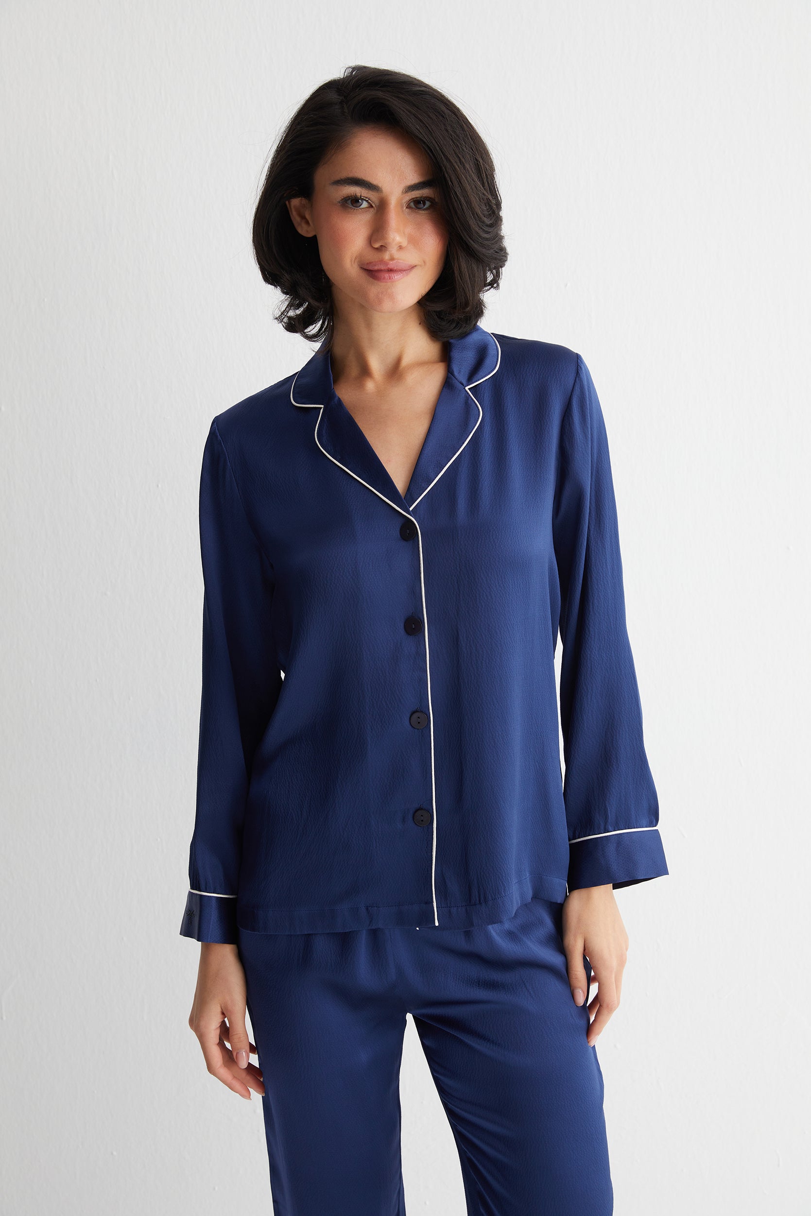 Lacivert Mindy Saf İpek Pijama Seti