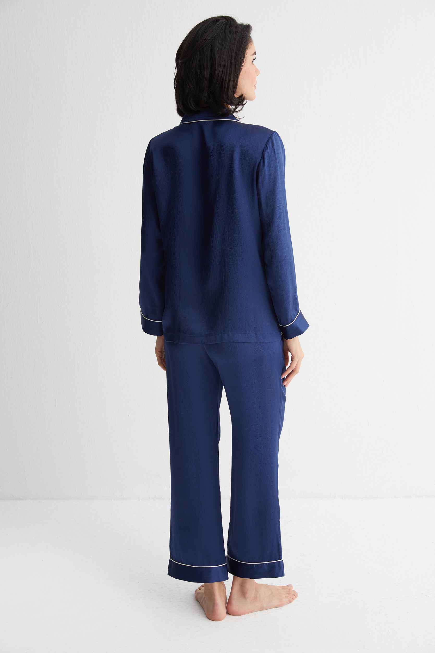 Lacivert Mindy Saf İpek Pijama Seti