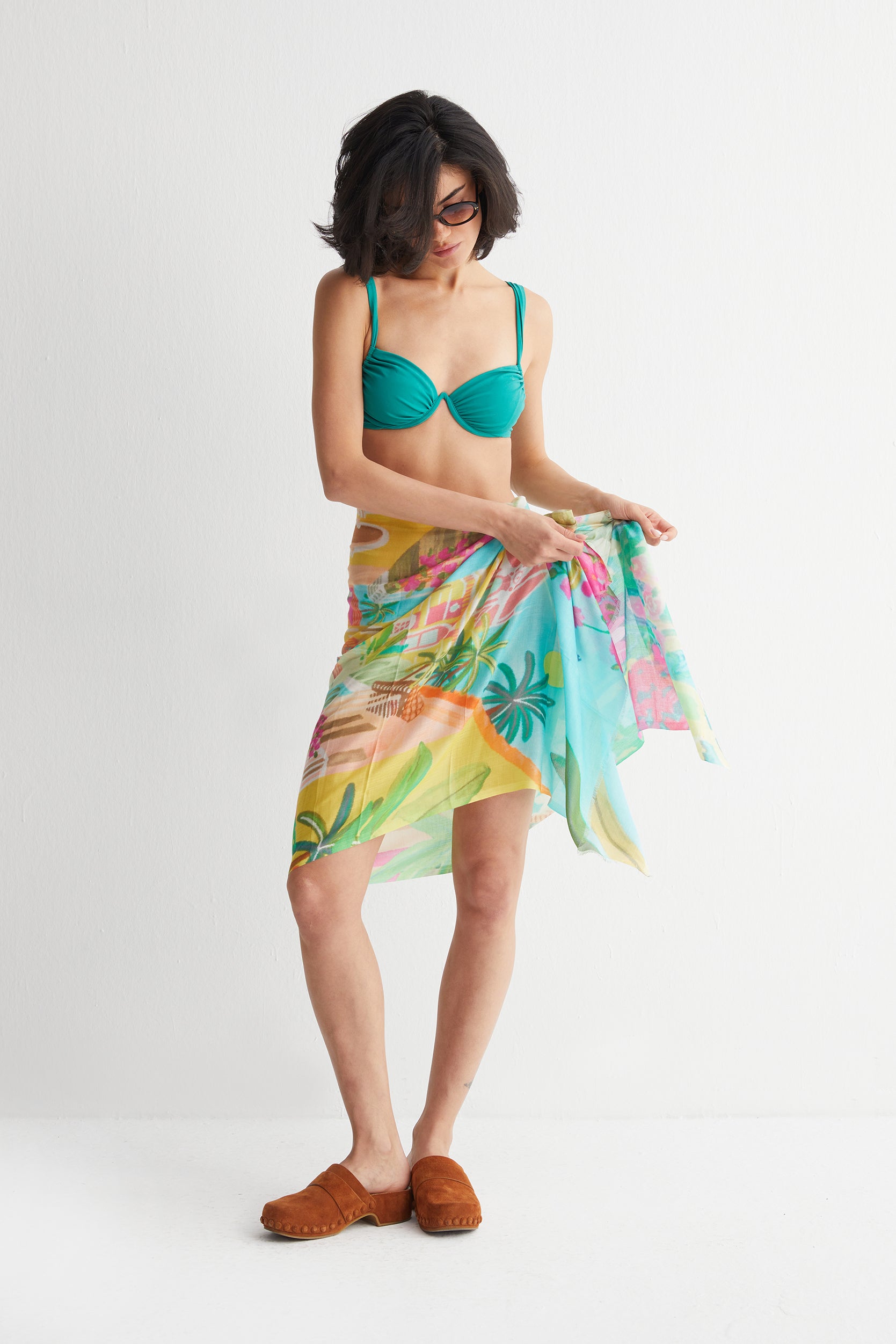 Mavi Jas İpekli Renkli Desenli Şal 70x180