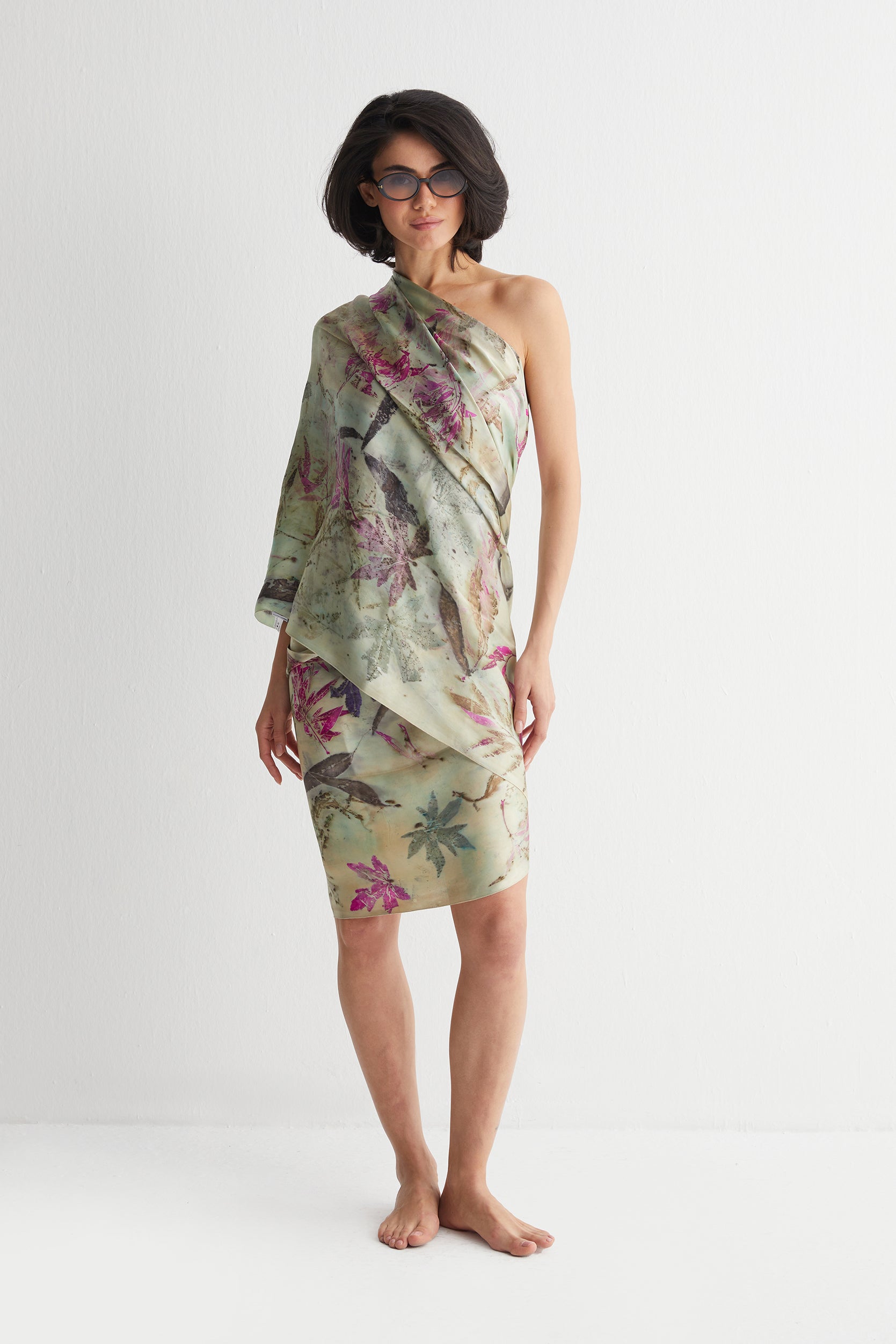 Açık Yeşil Saf İpek El Baskısı Ekolojik Şal 90 x 200 cm