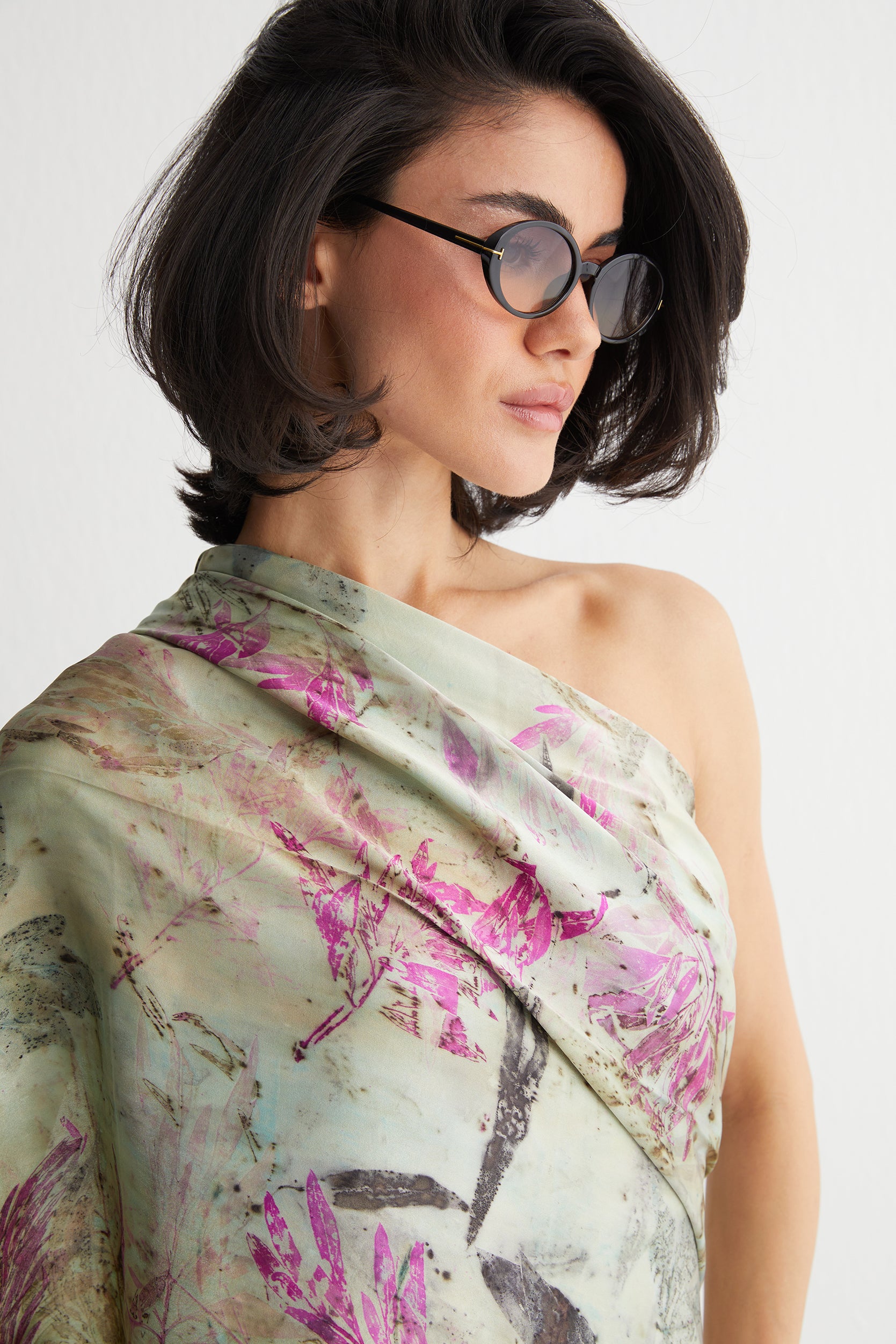 Açık Yeşil Saf İpek El Baskısı Ekolojik Şal 90 x 200 cm