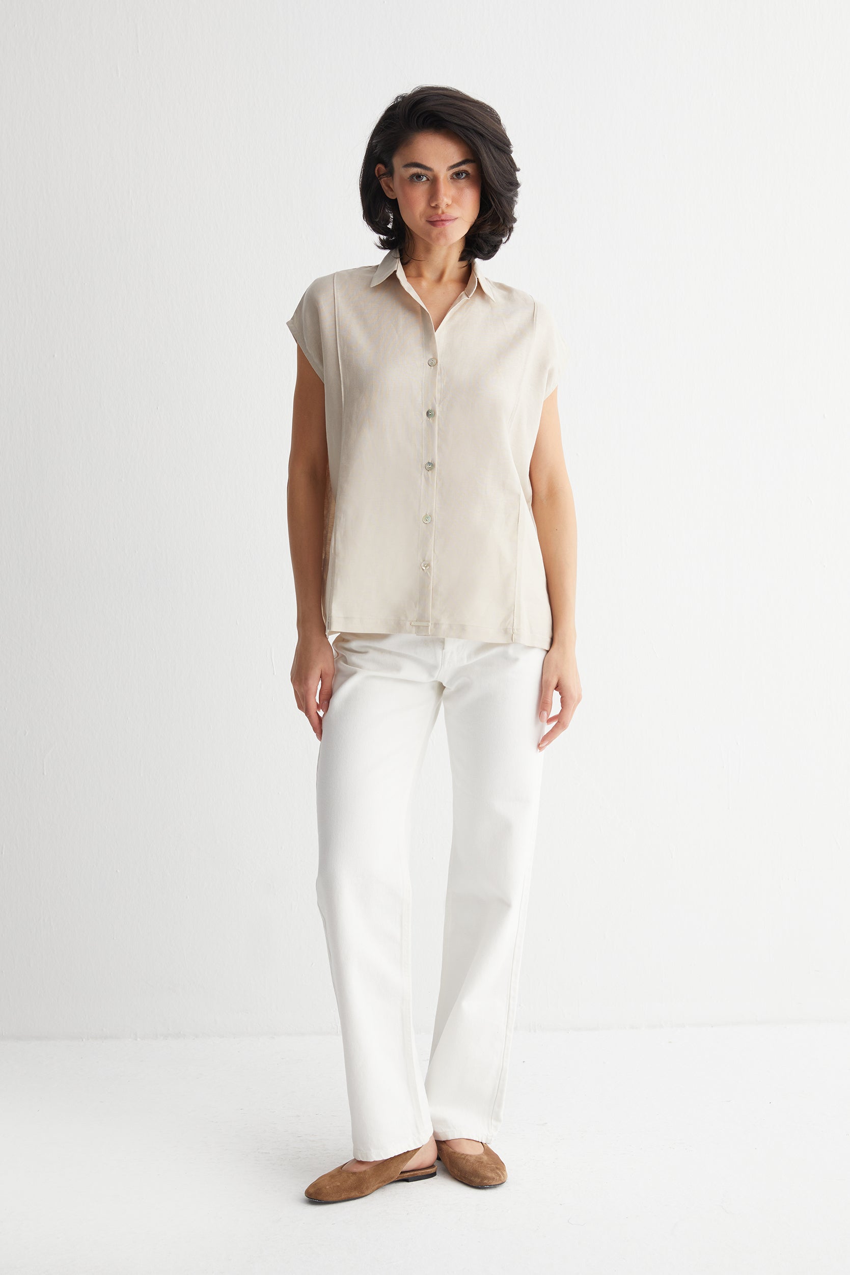 Bej Cassandra Kolsuz Gömlek