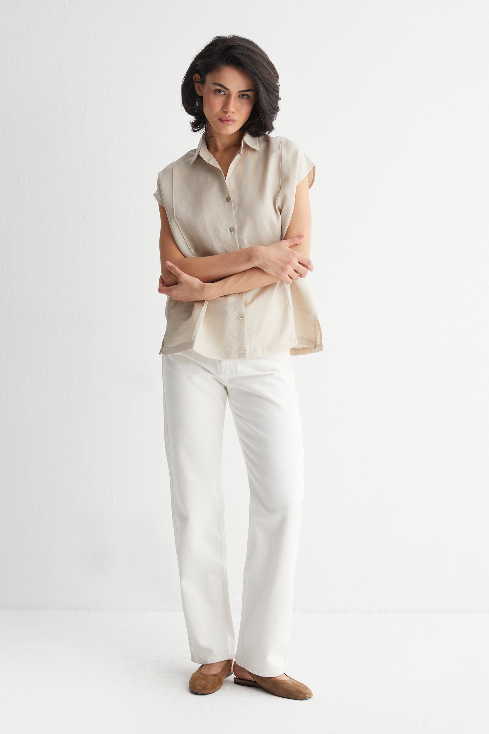 Bej Cassandra Kolsuz Gömlek