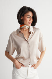 Bej Toscana İpek Kısa Kollu Gömlek