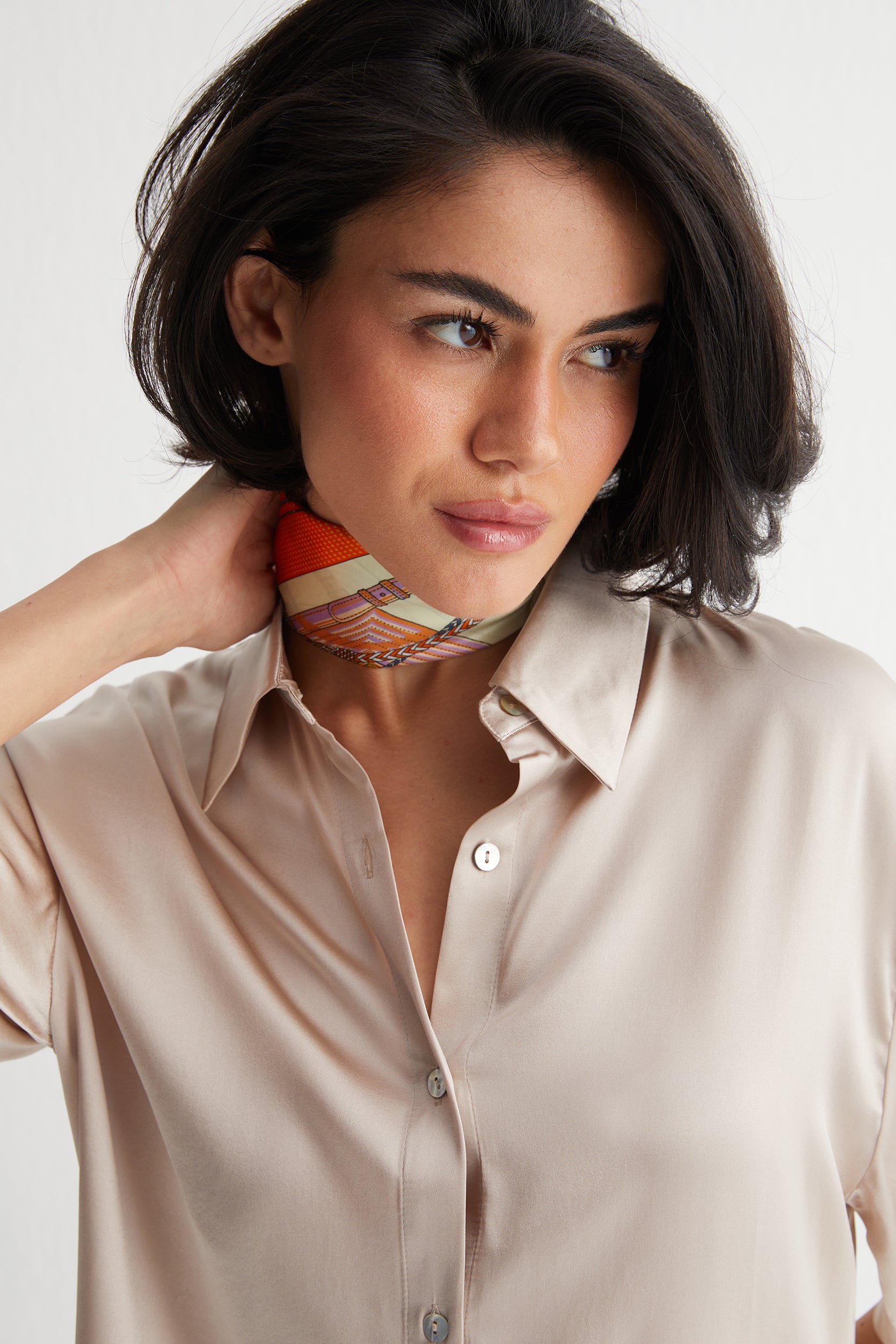 Turuncu Haki Laila Saf İpek Kare Eşarp 50x50 cm