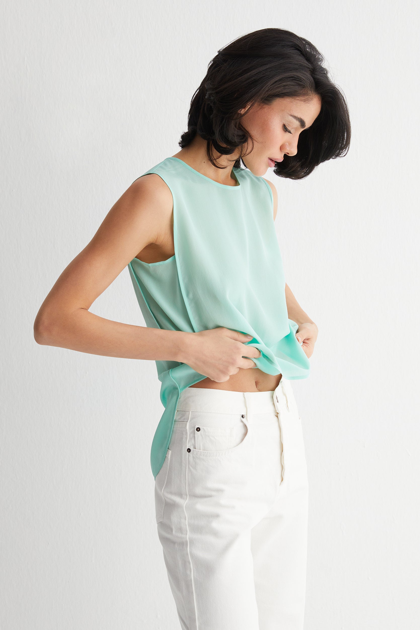 Mint Toscana İpek Yuvarlak Yaka Rahat Kesim Bluz