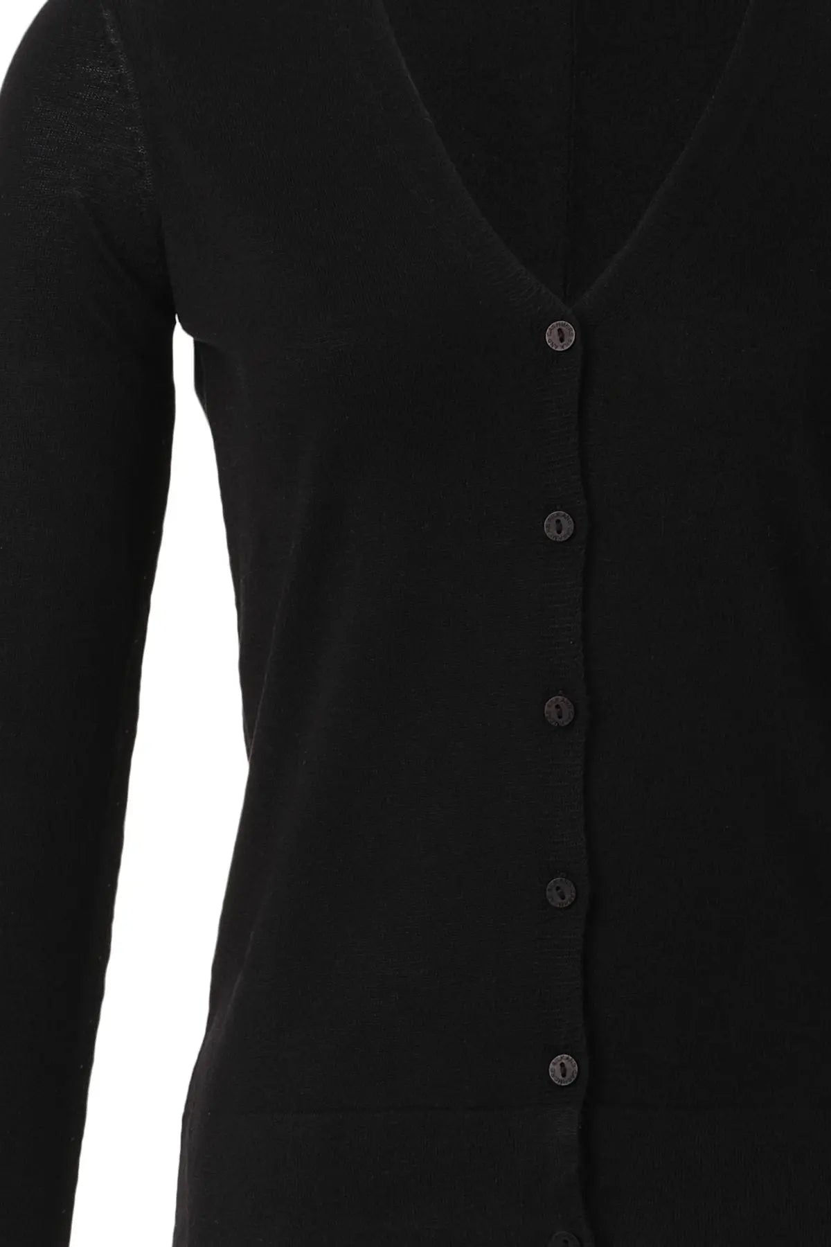 Siyah İpek ve Kaşmir Düğmeli V Yaka Uzun Kollu Aleyna Hırka Silk and Cashmere